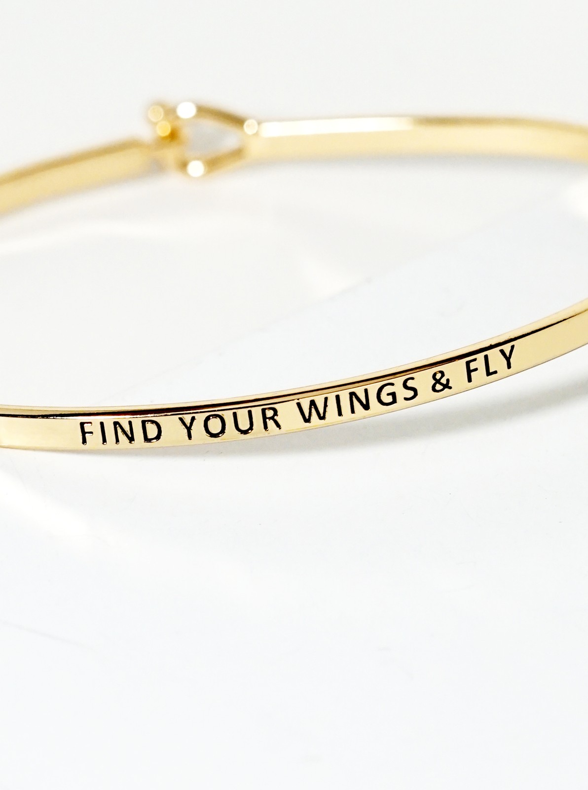 Find Your Wings Fly Engraved Brass Bangle, 0.2in, Gold or Silver Tone