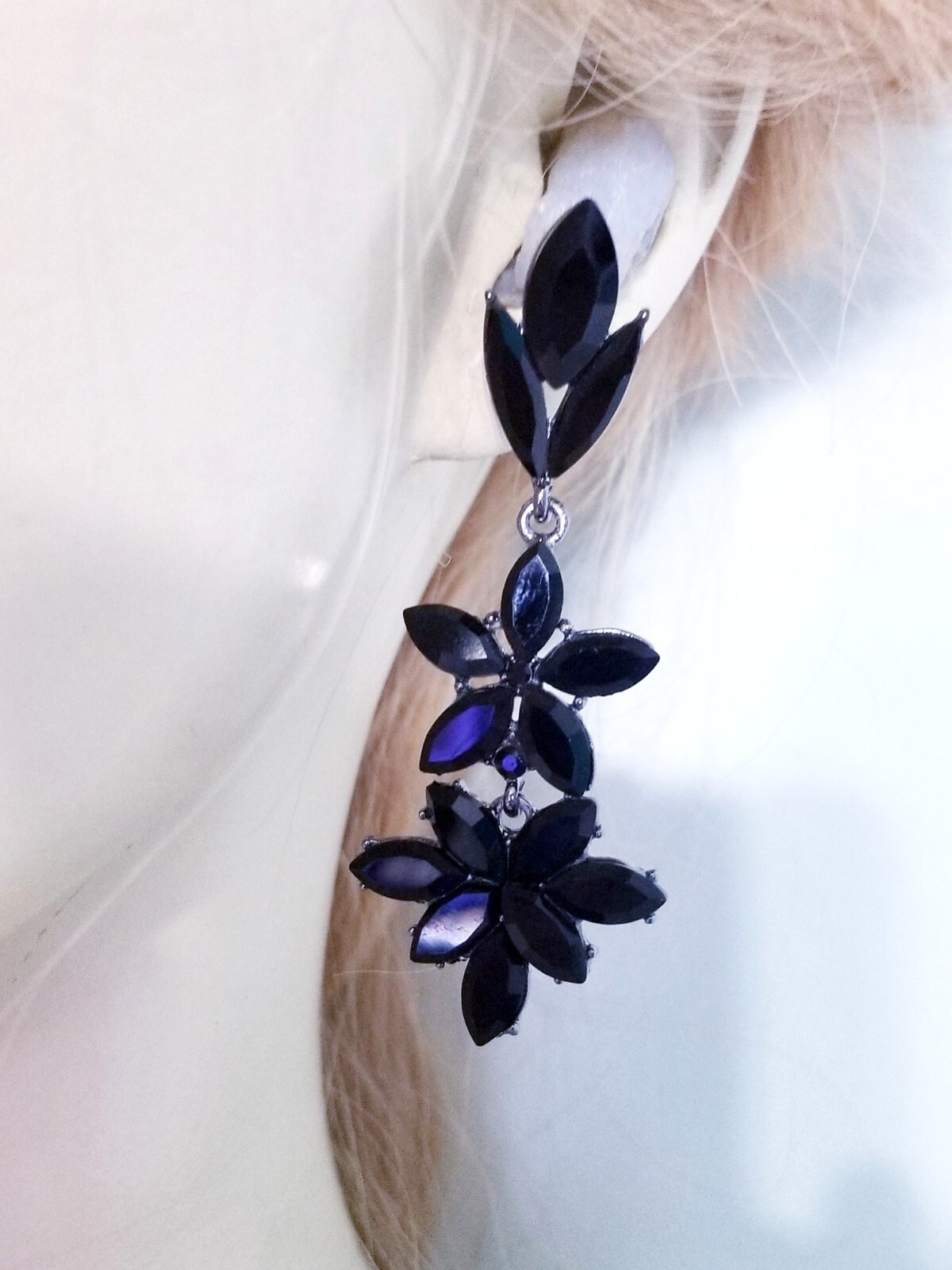 Bridesmaid Drop Dangle Chandelier Earrings 2.8 in Black Rhinestone Pageant Prom