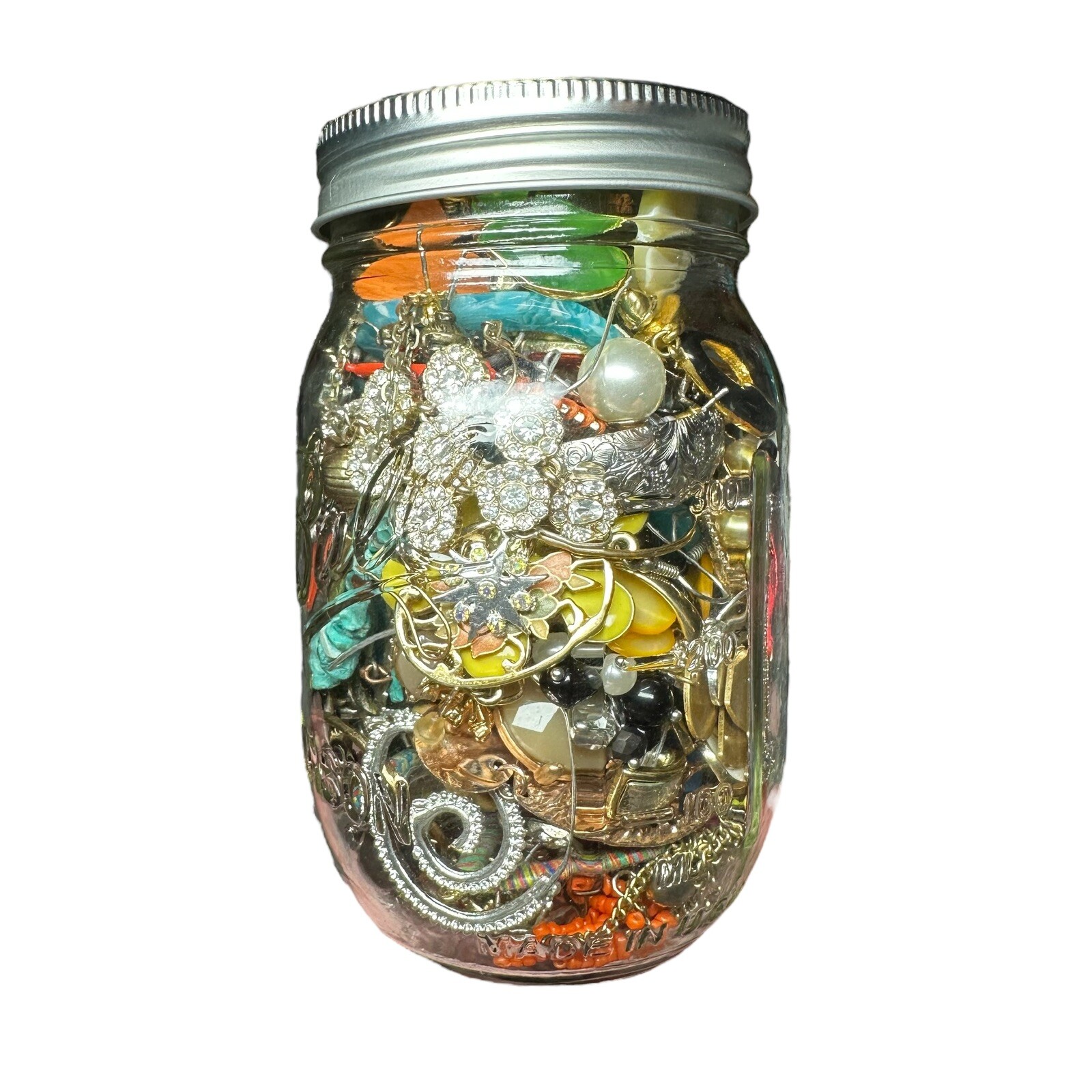 1+Lb Full (1) Ball Mason Jar Mystery Lot All Wearable Jewelry GUC Necklaces Etc.