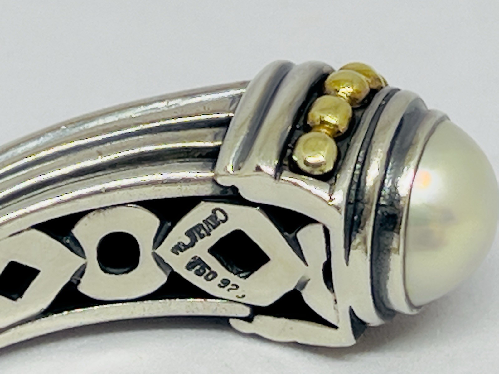 LAGOS Caviar Heavy 925/18k Yellow Gold Hinged Cuff Bracelet Mabe Pearls 64.7 g