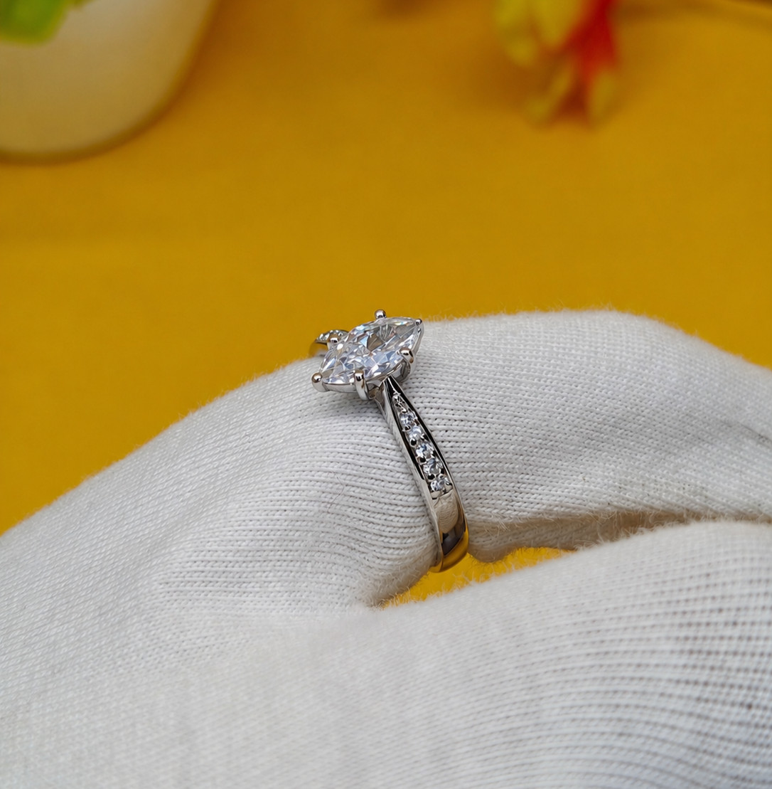 Marquise Moissanite Engagement Ring | 925 Sterling Silver Moissanite Ring