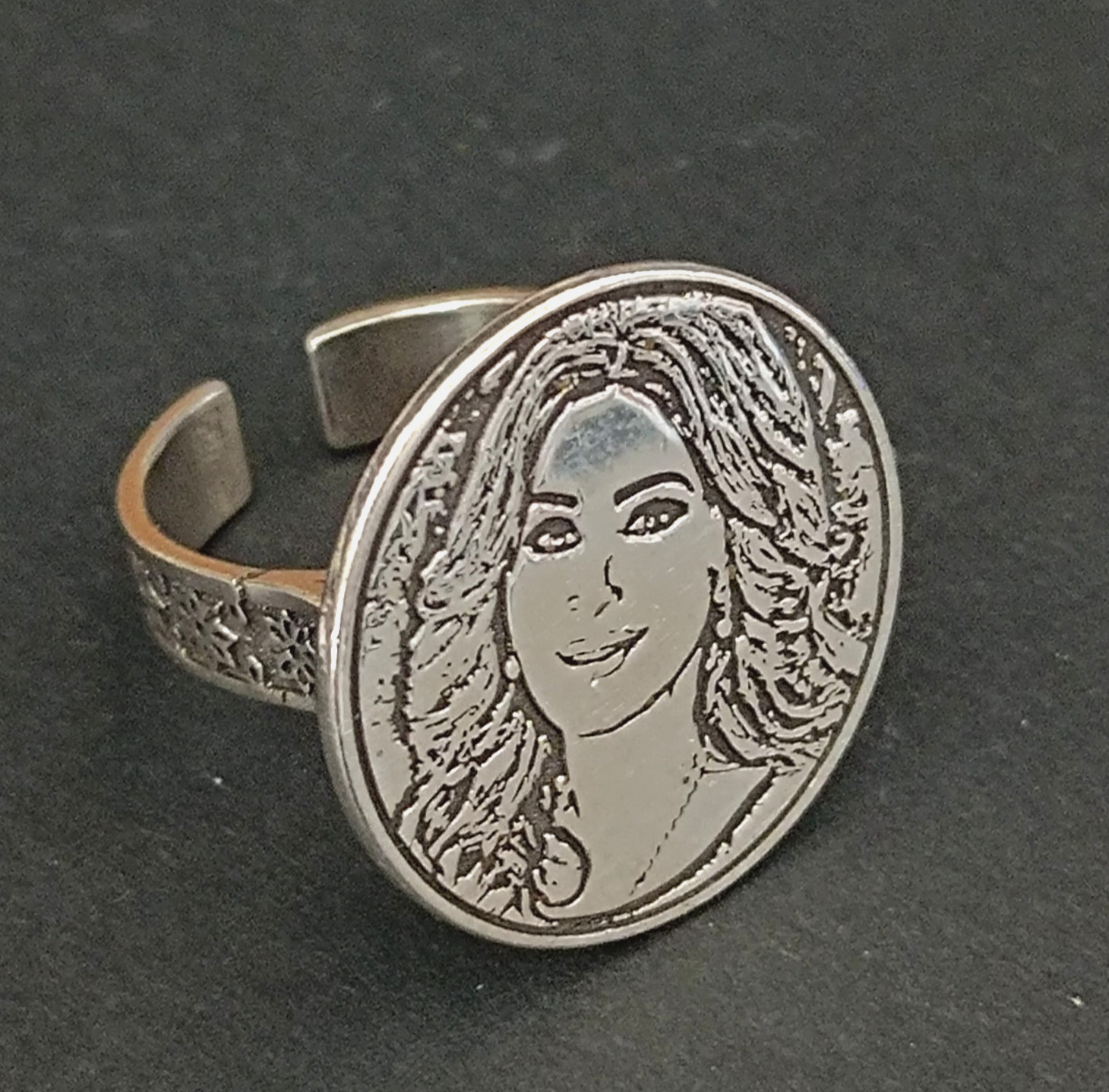 Sterling Silver Portrait Ring Feminine Face Art Statement Adjustable Bold 925