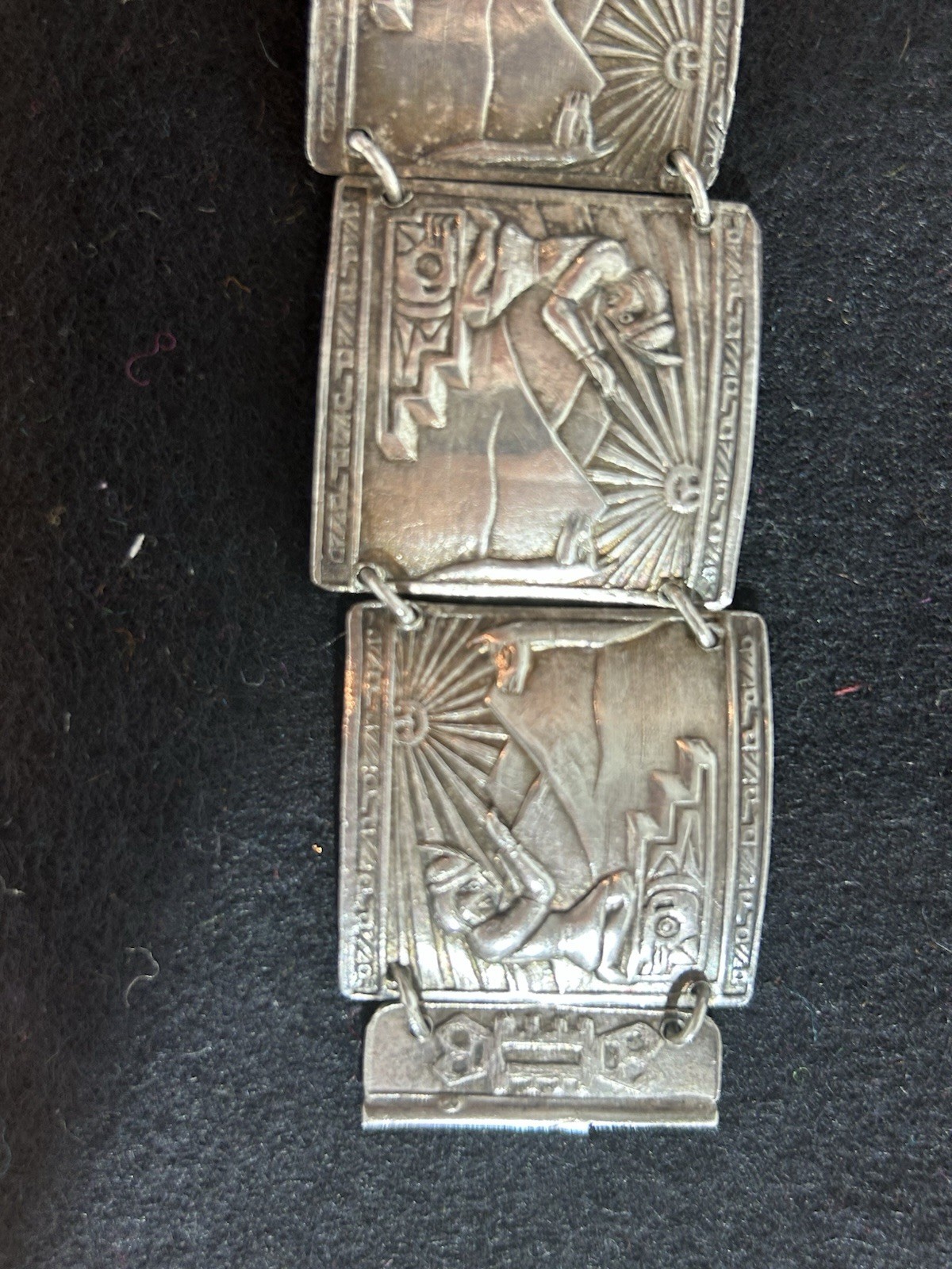 Vintage Peru 900 Silver Inca Panel Bracelet 56.7g Muna Industria Peruana 7”