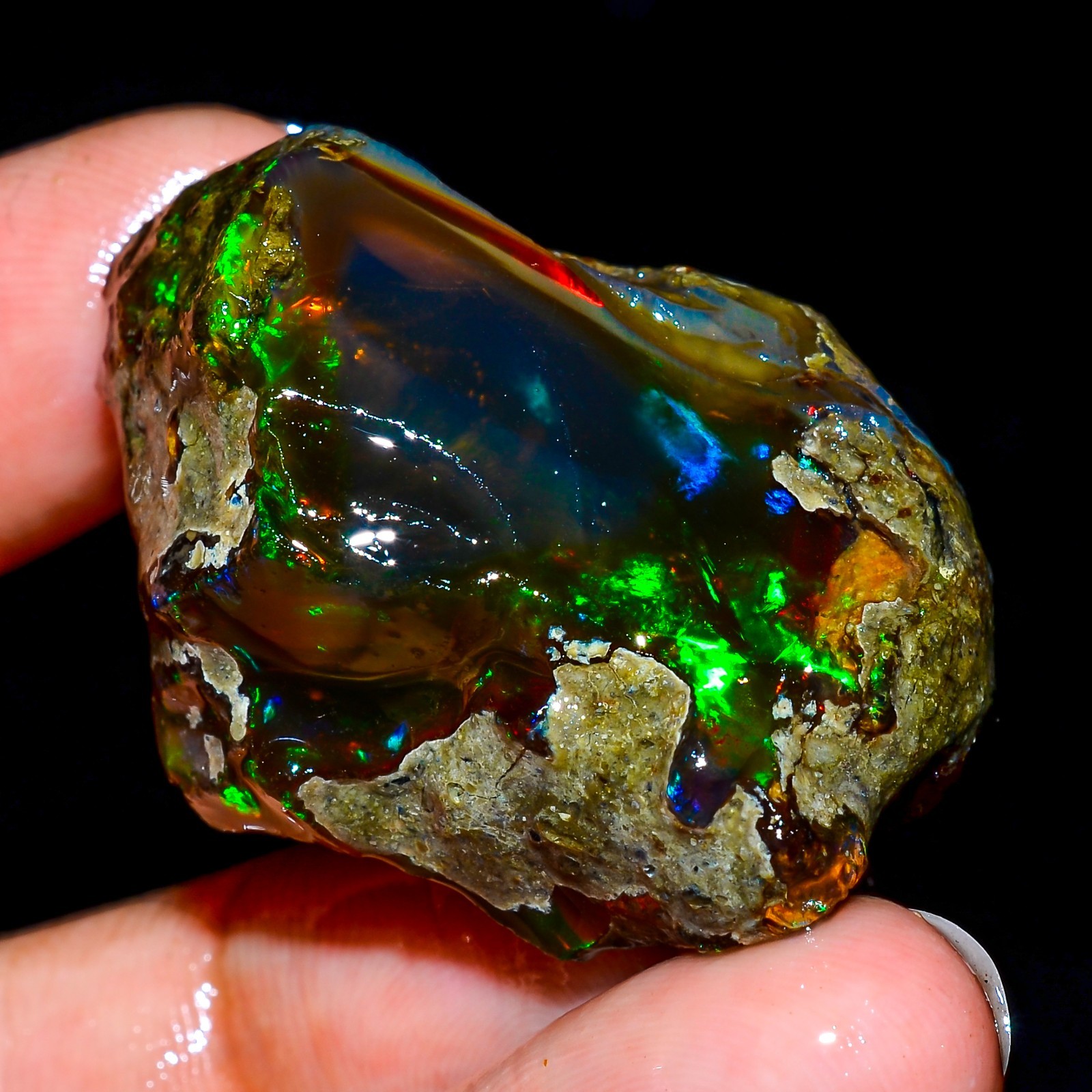80Ct Natural Ethiopian Opal Rough Gemstone, Loose Gemstone Multi Fire Opal L 40
