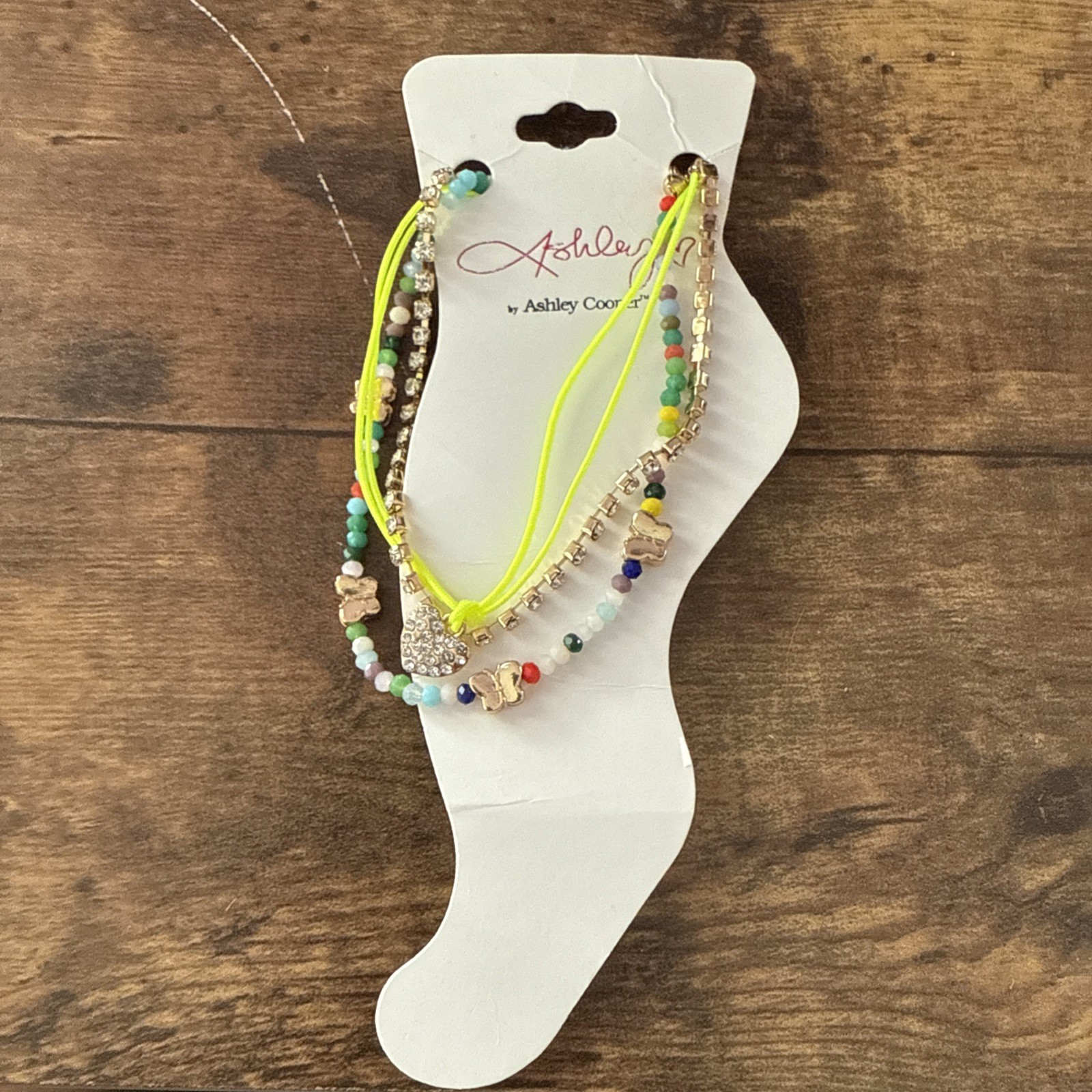 NEW Ashley Cooper 3 Pc Anklet Butterflies Colorful