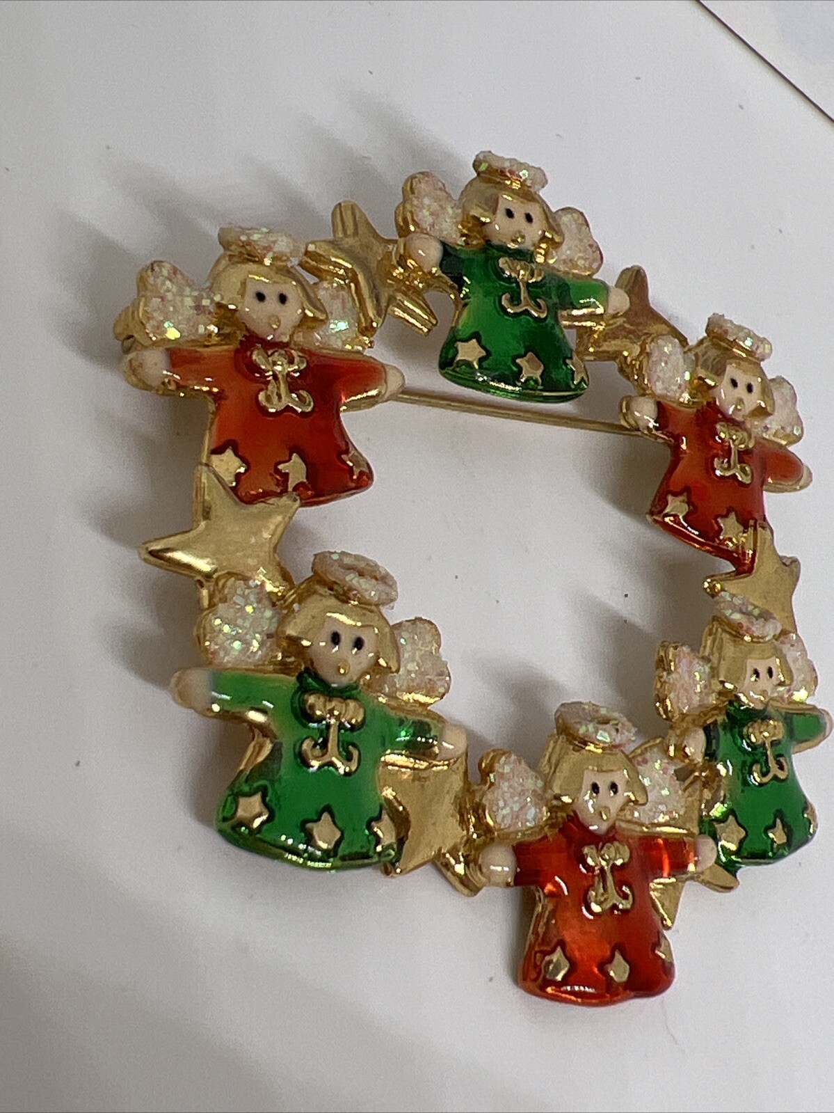 Vintage Signed Danecraft Christmas Angel Wreath 2” Brooch Pin (7023)