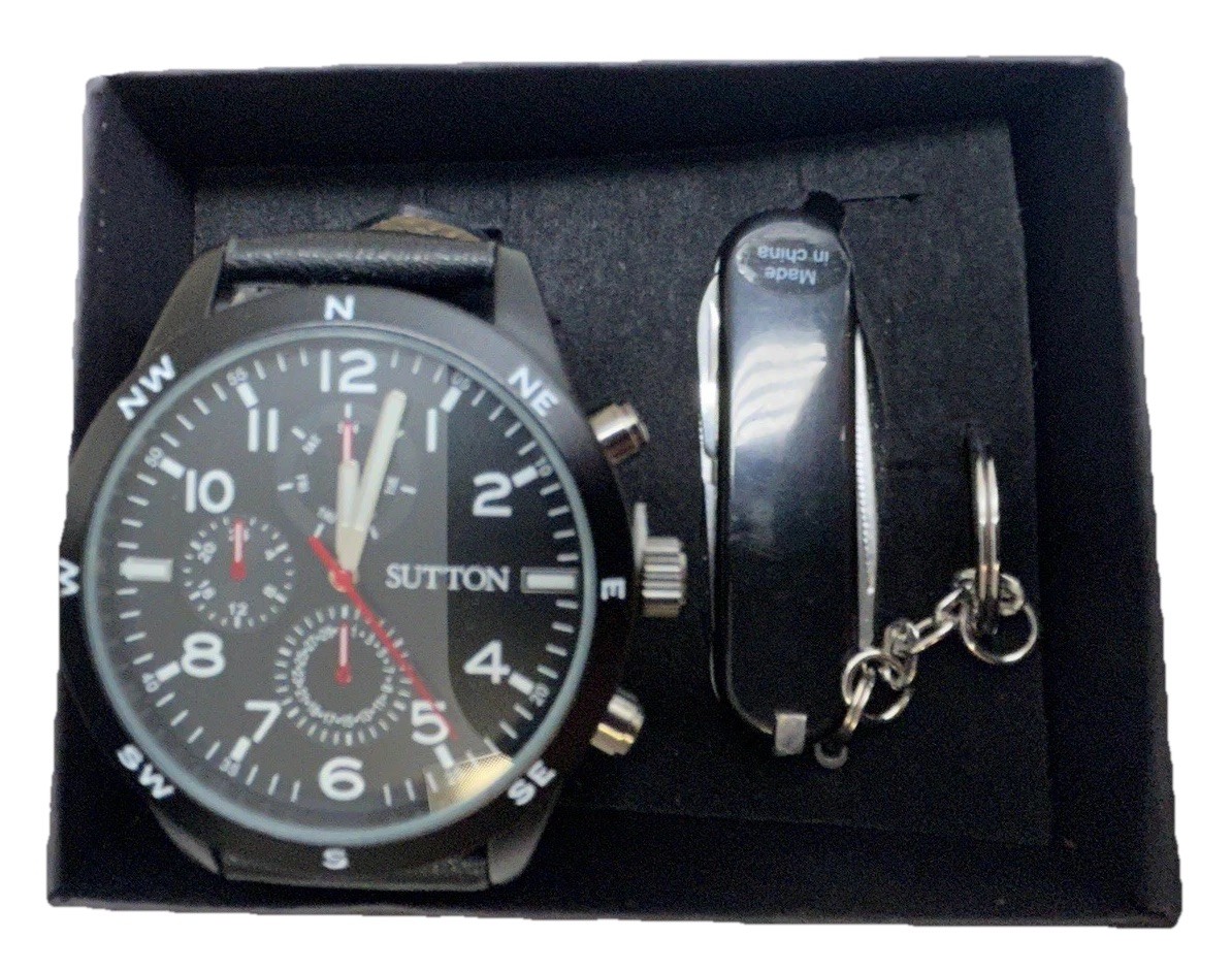 Sutton Armitron PS5015BK Watch NIB NOS + Swiss Army Style Multi Tool Knife