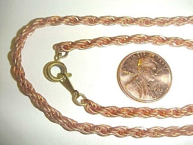 2 VINTAGE COPPER COATED STEEL 4mm. THICK ROPE CHAIN 16″ NECKLACES N61