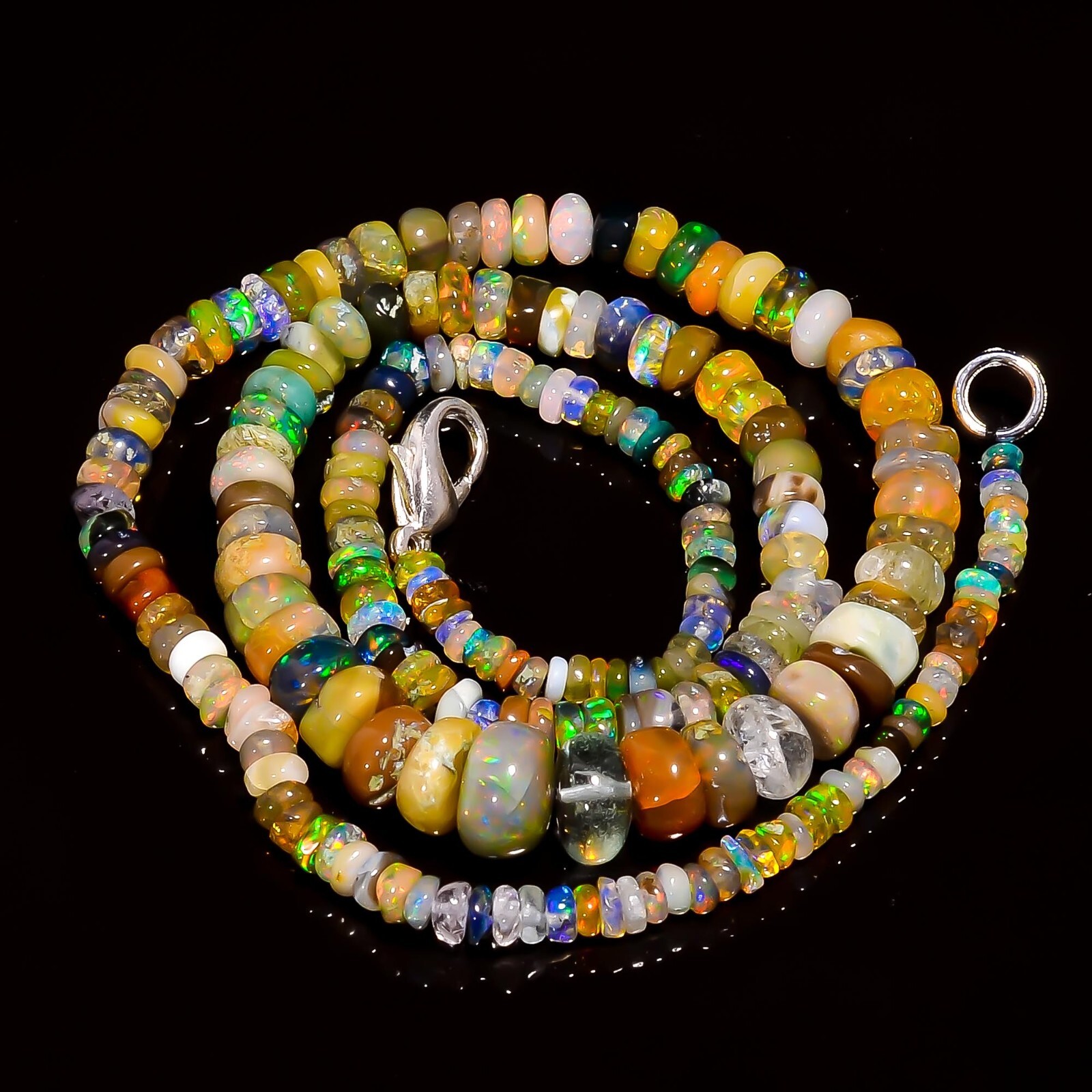 Natural Multi Ethiopian Opal Rondelle Smooth Beads 3X2 8X5mm Necklace 17″ A-5512