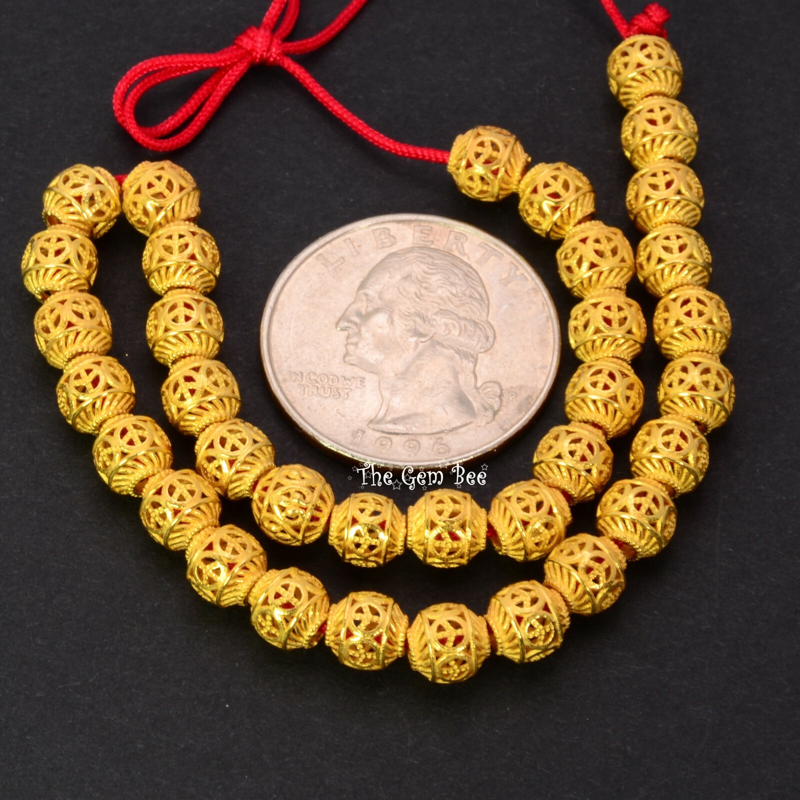 6.2mm 18k Solid Yellow Gold Filigree Peace Sign Lantern Spacer Finding Bead (1)