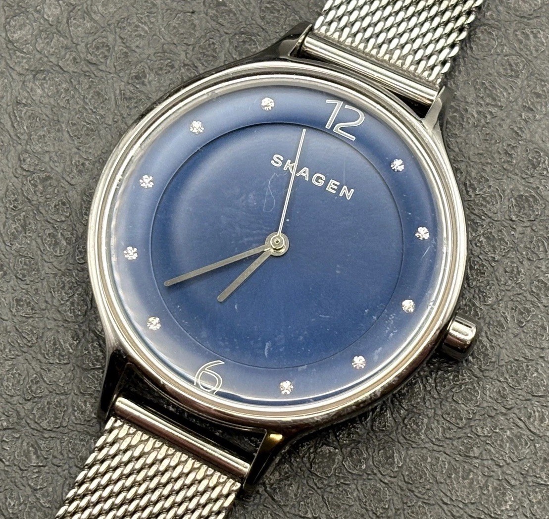Skagen Anita Stainless Steel Mesh Blue Dial Women’s Watch NEEDS BATTERY