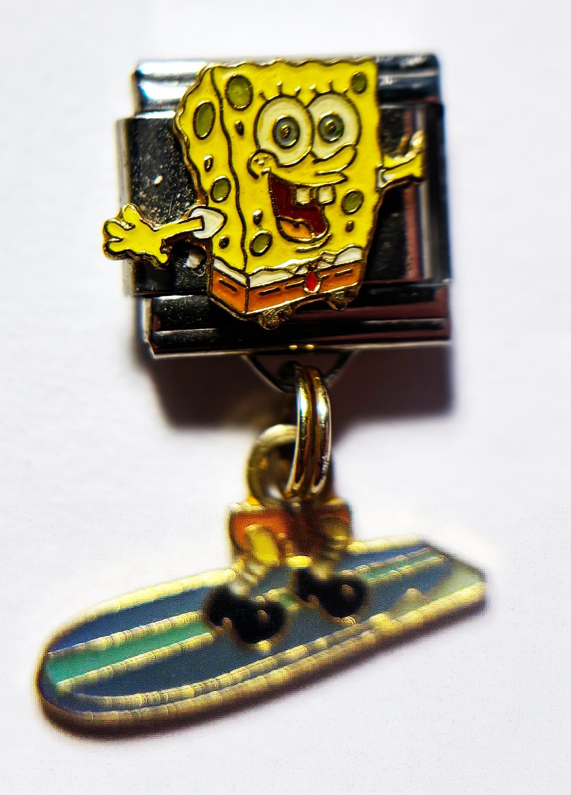 Licensed SpongeBob SquarePants Surfboard Dangle Enamel 9mm Italian Charm Link