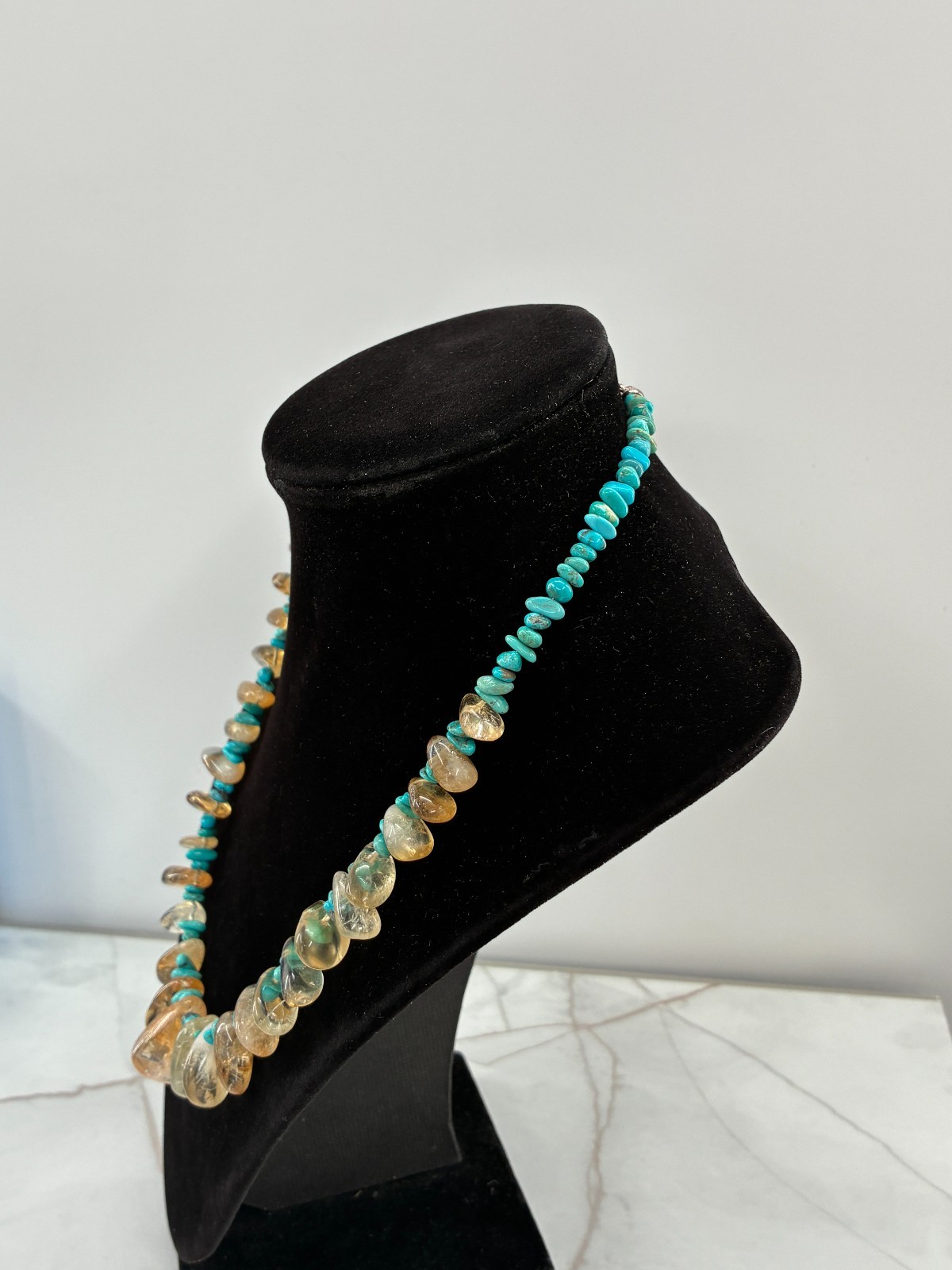 Jay King DTR Iron Mountain Turquoise Natural Citrine Eclectic Bead Necklace 925
