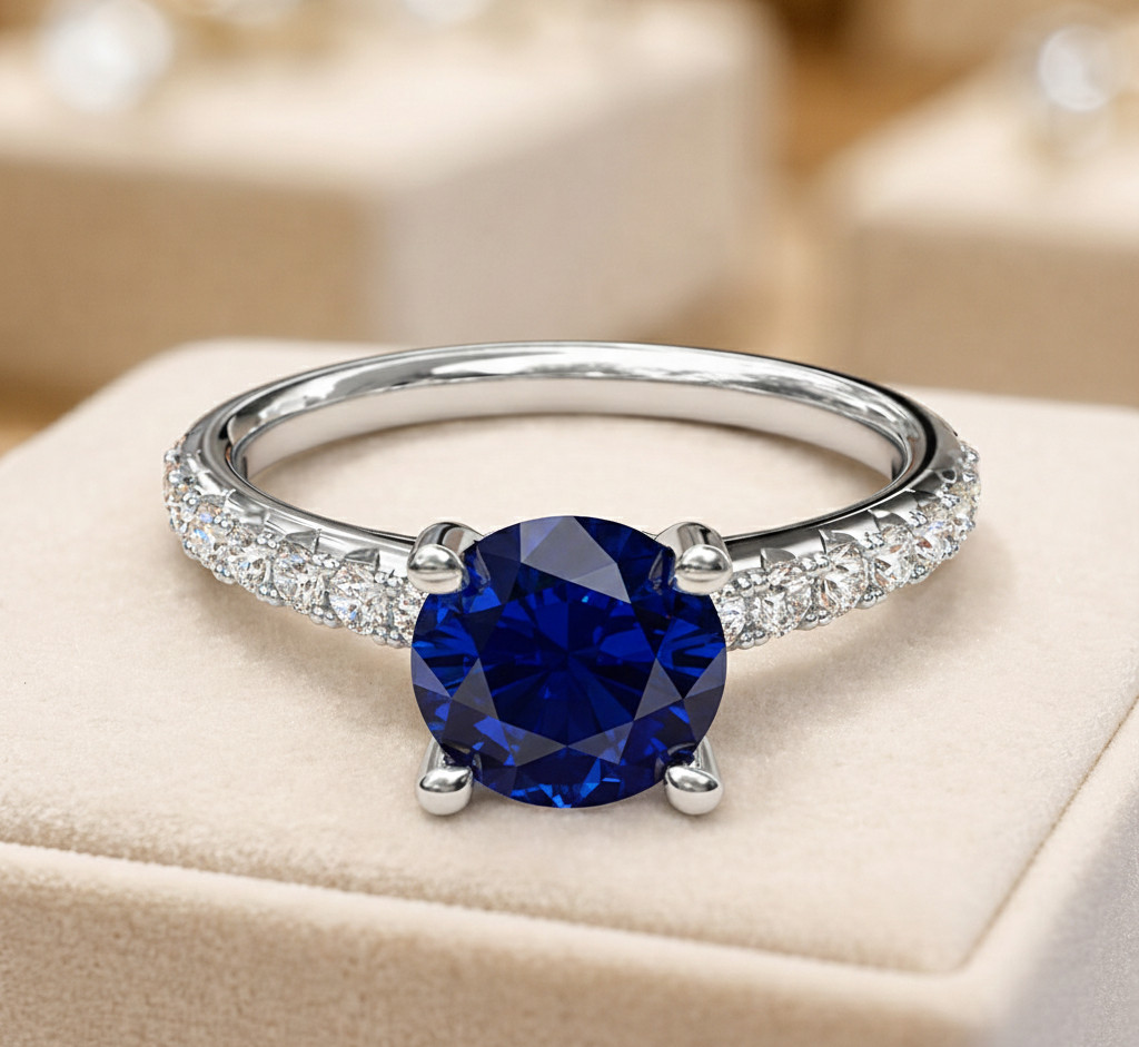 2.80 Ct Round Cut Natural Sapphire & Diamond Propose Ring 14K White Gold Sz 8
