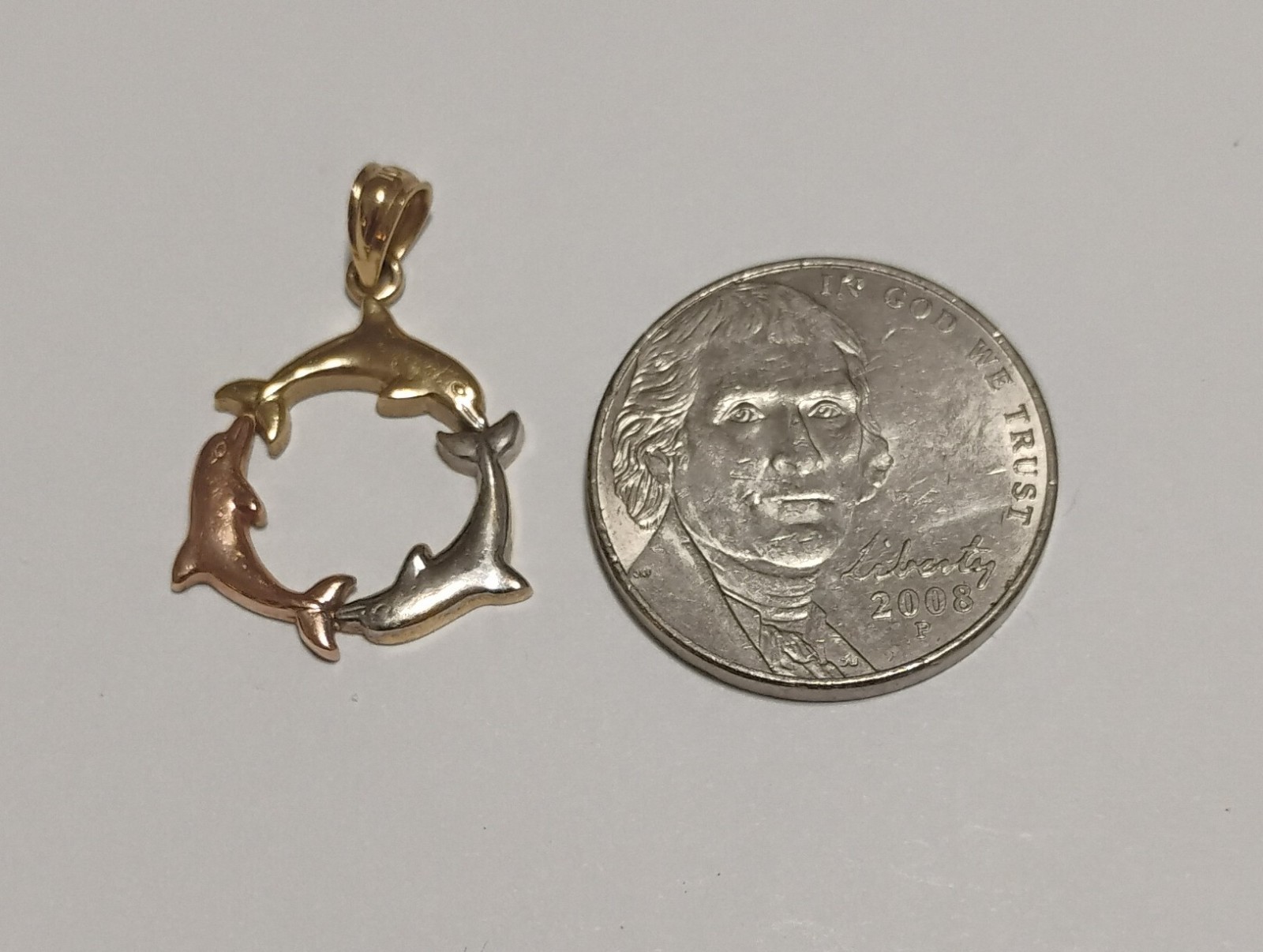 10kt Tri Gold Yellow White Rose Dolphin Pendant Not 14k Stamped 10K For Necklace