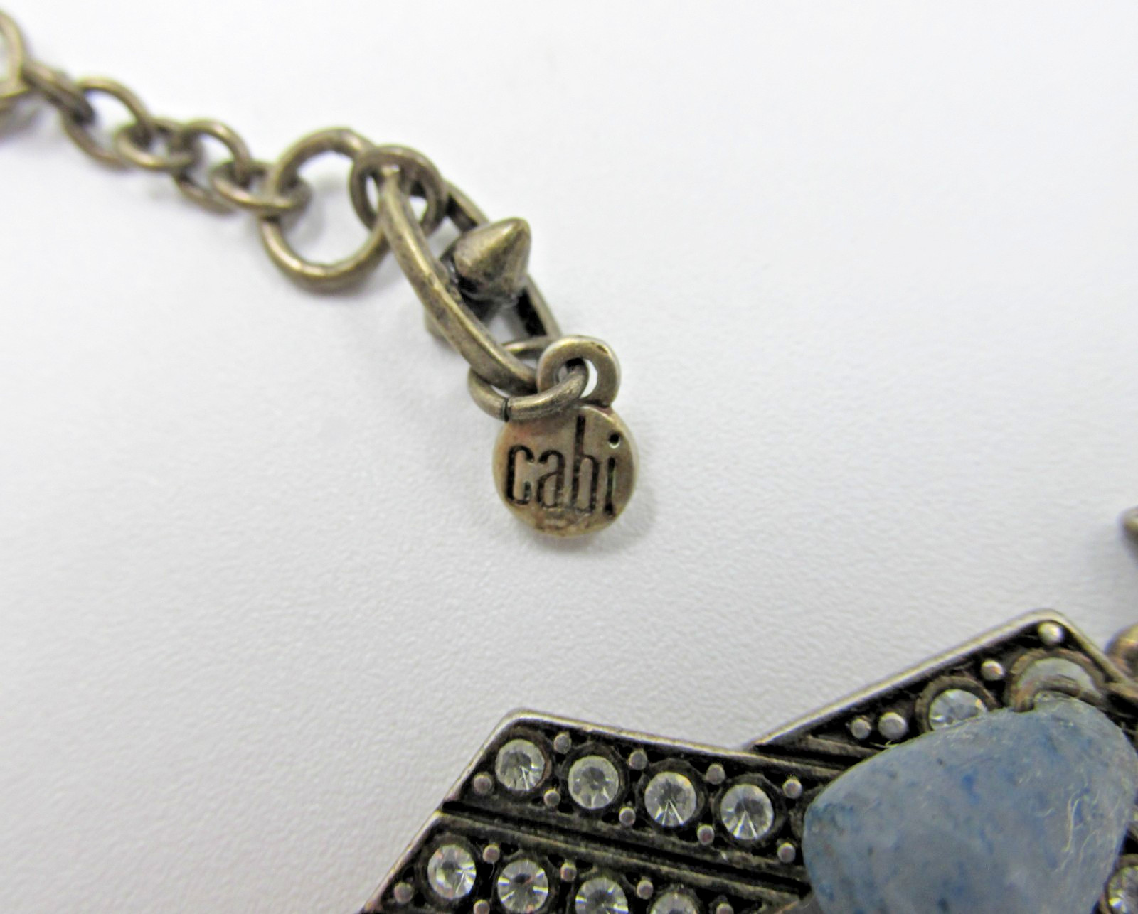Art Deco Inspired Signed Cabi Speakeasy Pendant Necklace Rhinestones Glass Stone