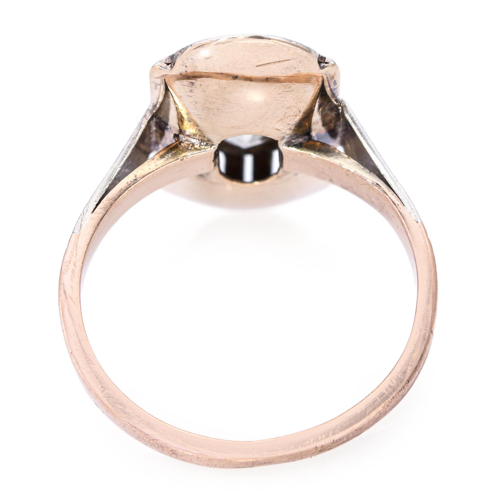 Antique Yellow Gold and Silver Top Old Mine Cut Diamond Dinner Ring