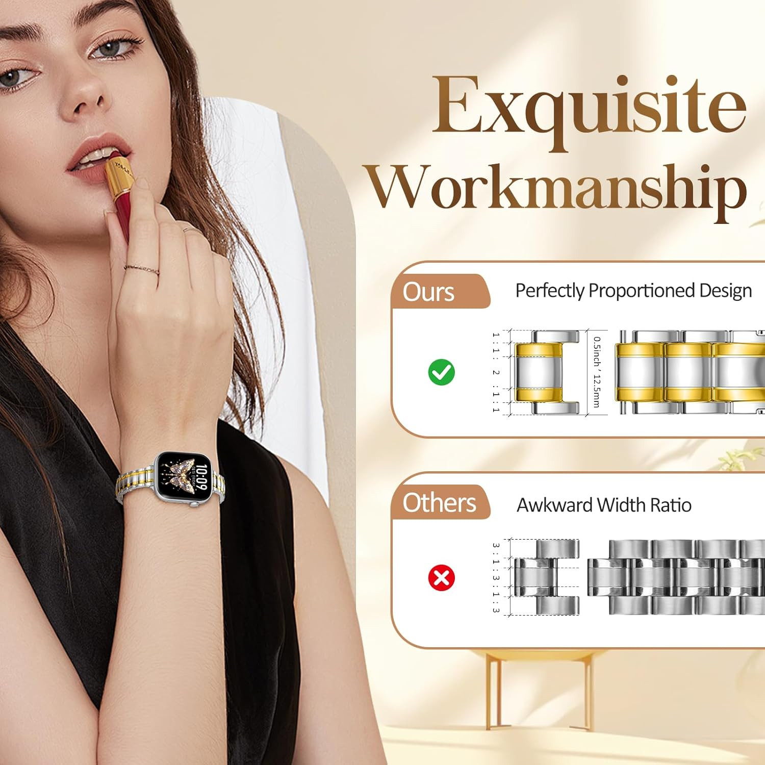 Slim Metal Compatible with Apple Watch Bands for Women 40mm 41mm 42mm 38mm,Thin