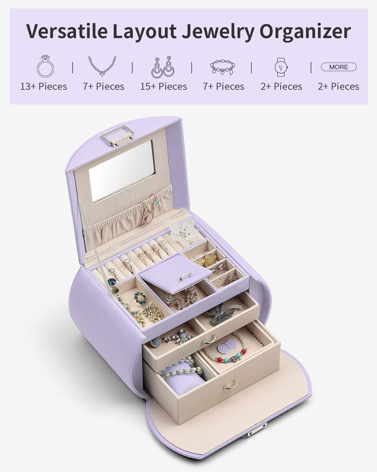 VLANDO Princess Style Jewelry Box for Girls Regular-Box, Purple