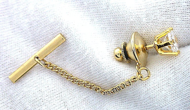 7mm Round Clear White CZ Cubic Zirconia Gemstone Goldplated Tie Tack EPTT264