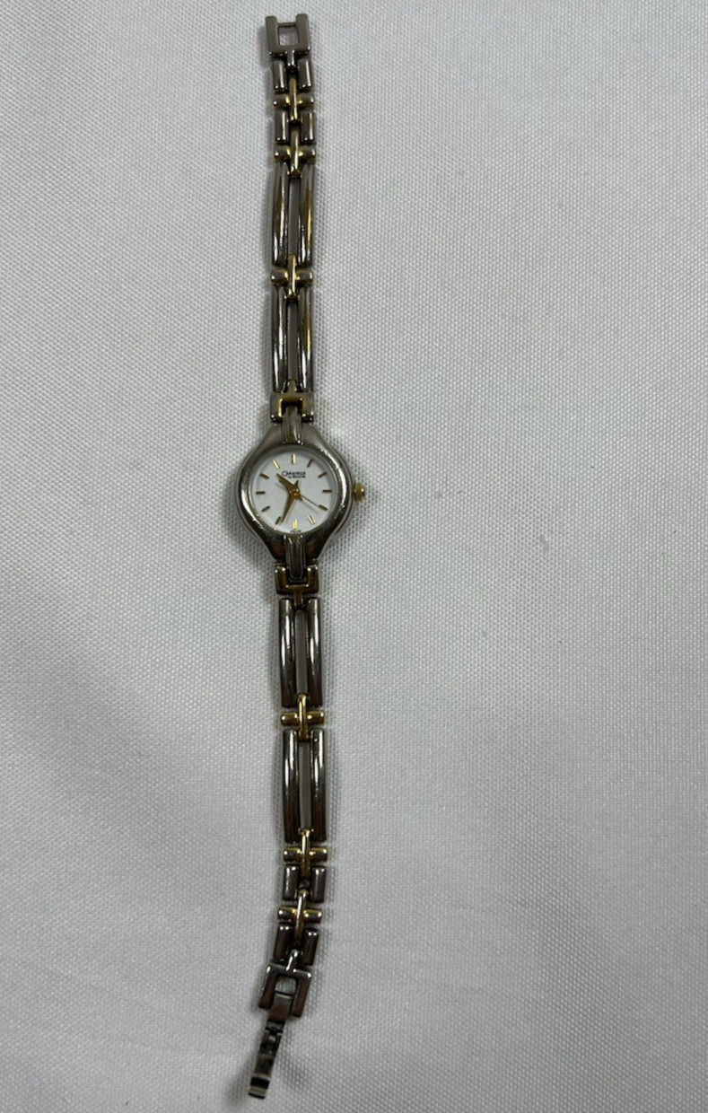 Beautiful Petite Caravelle Bulova Gold Silver Tone Dainty Womens Watch 45LD8