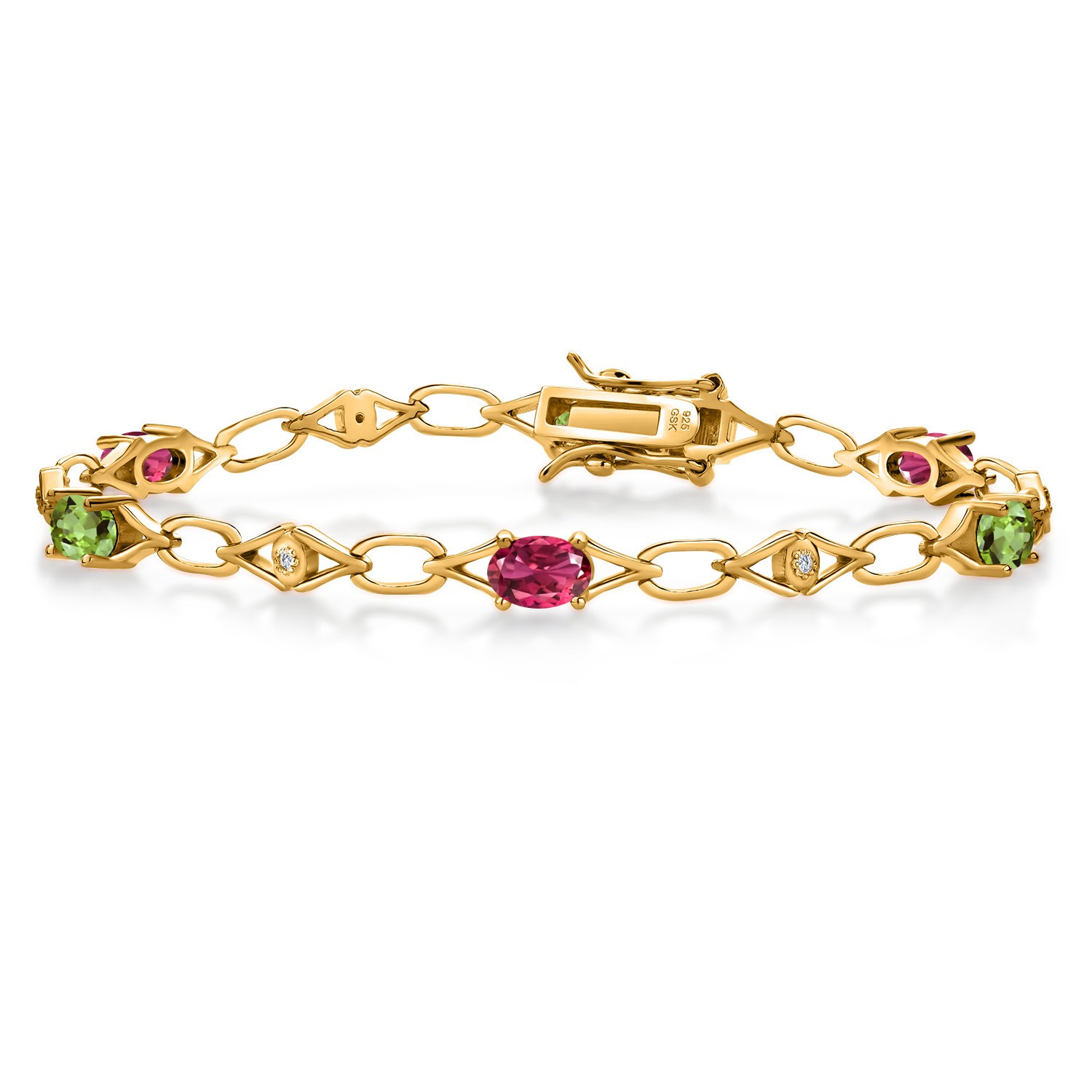 2.96 Ct Pink Tourmaline Peridot 18K Yellow Gold Plated Silver Lab Grown