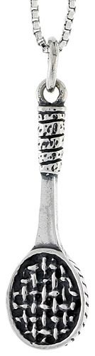 925 Sterling Silver Large Tennis Racket Charm Pendant 1 1/16 (27mm) Inch Tall