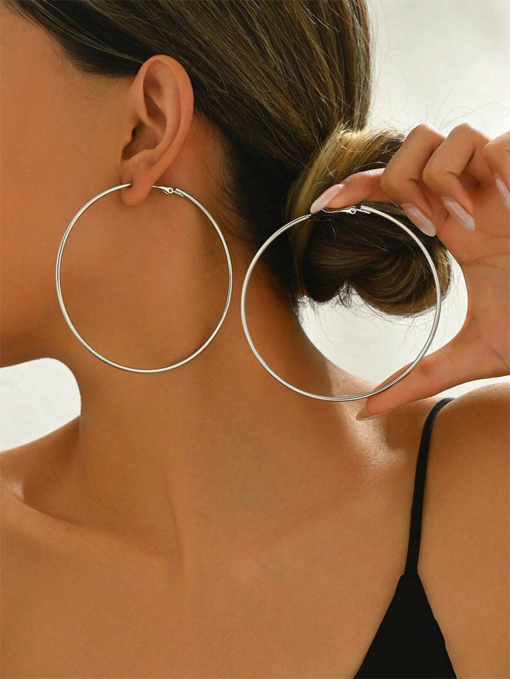 Large Thin Hoop Earrings Minimalist Oversized Round Women Fashion Trendy Daily