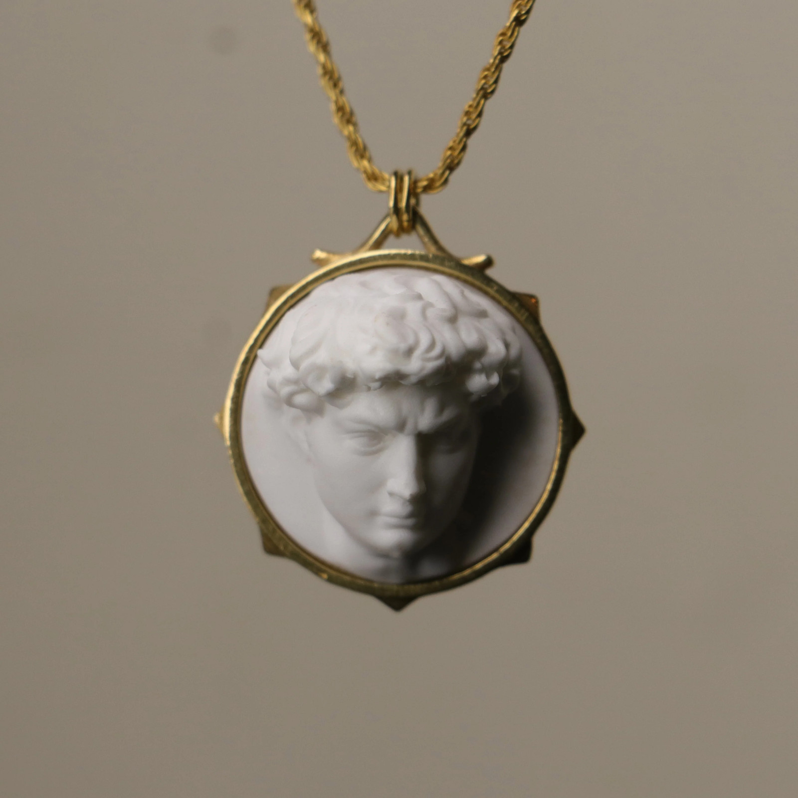 Handmade Marble David Pendant, 925 Silver Renaissance Art Necklace
