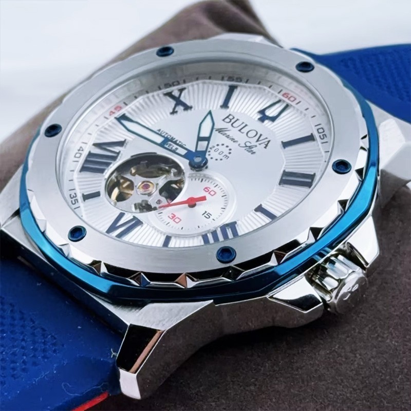 Bulova Marine Star A 98A225 Men’s Automatic Watch White Dial Silicon Strap 45mm