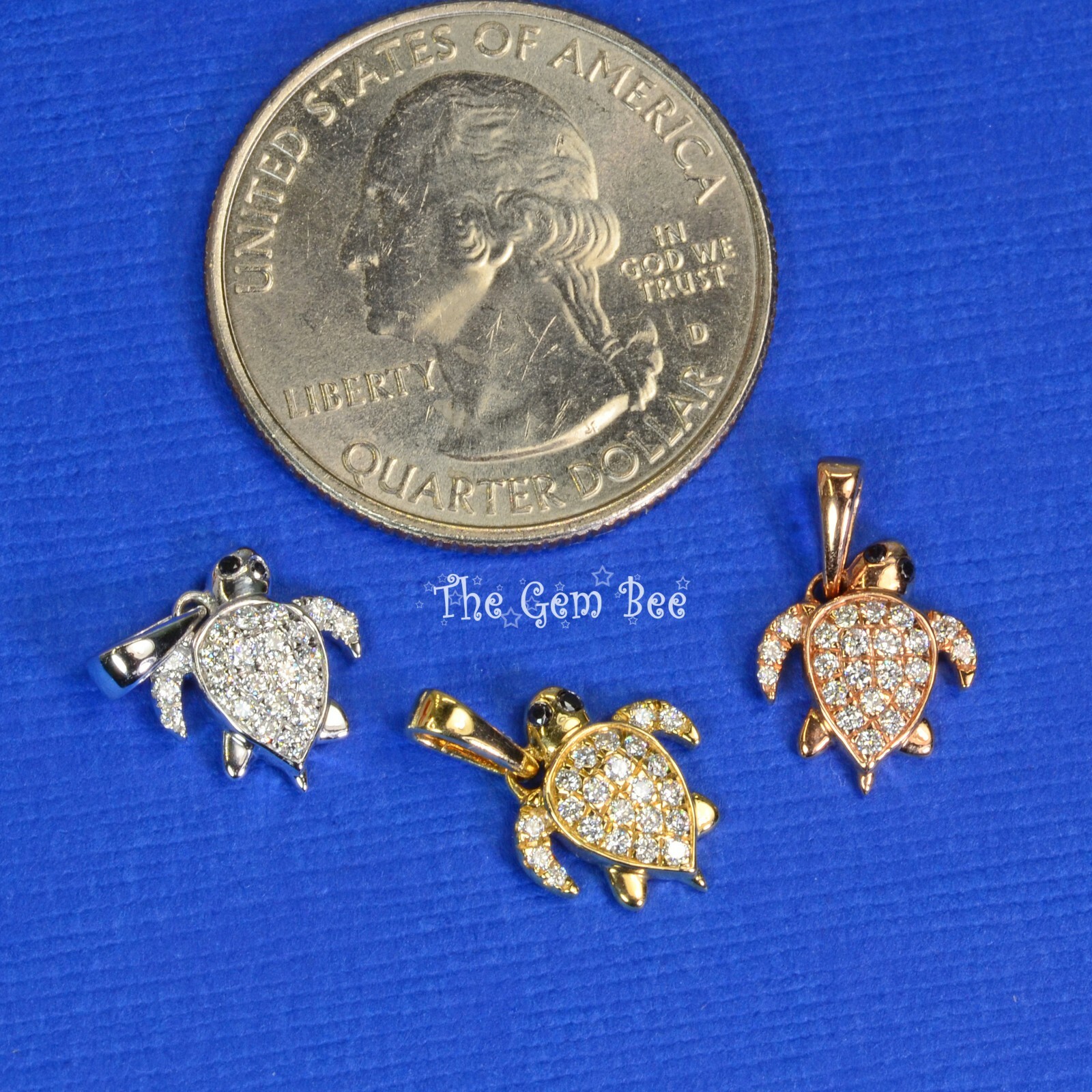 9.3×10.8mm 14K Rose Gold Diamond Petite Sea Turtle Charm Necklace Pendant