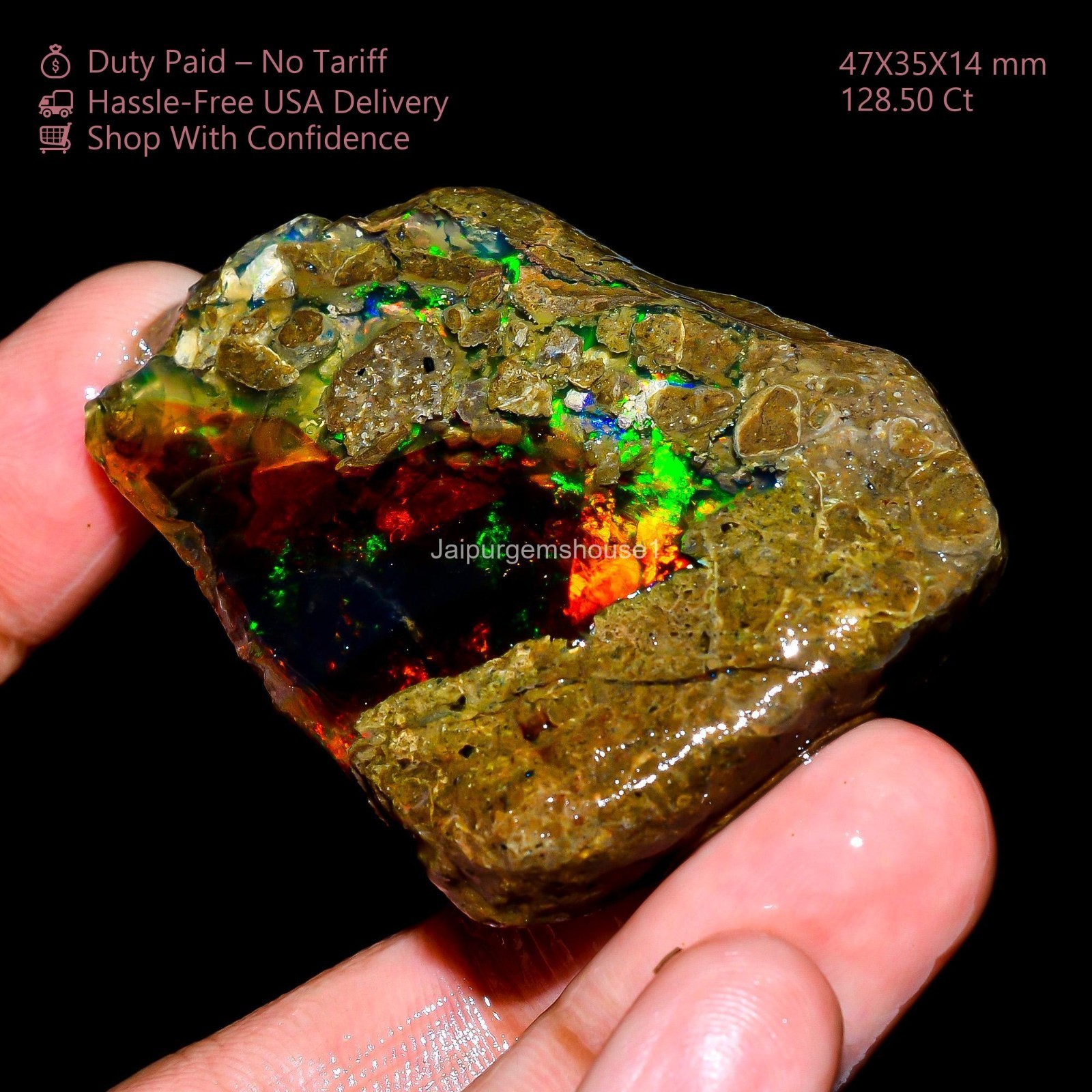 128.50 Cts Natural Ethiopian Welo Fire Oil Opal Handcrafted Rough 47X35X14 mm