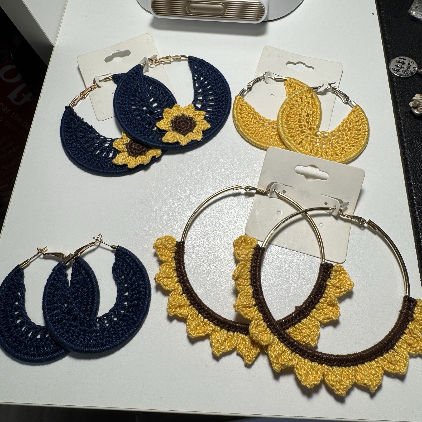 Authentic Hand-Crochet Earrings Lot 4 Pairs Made in Mexico Artisan Boho flower