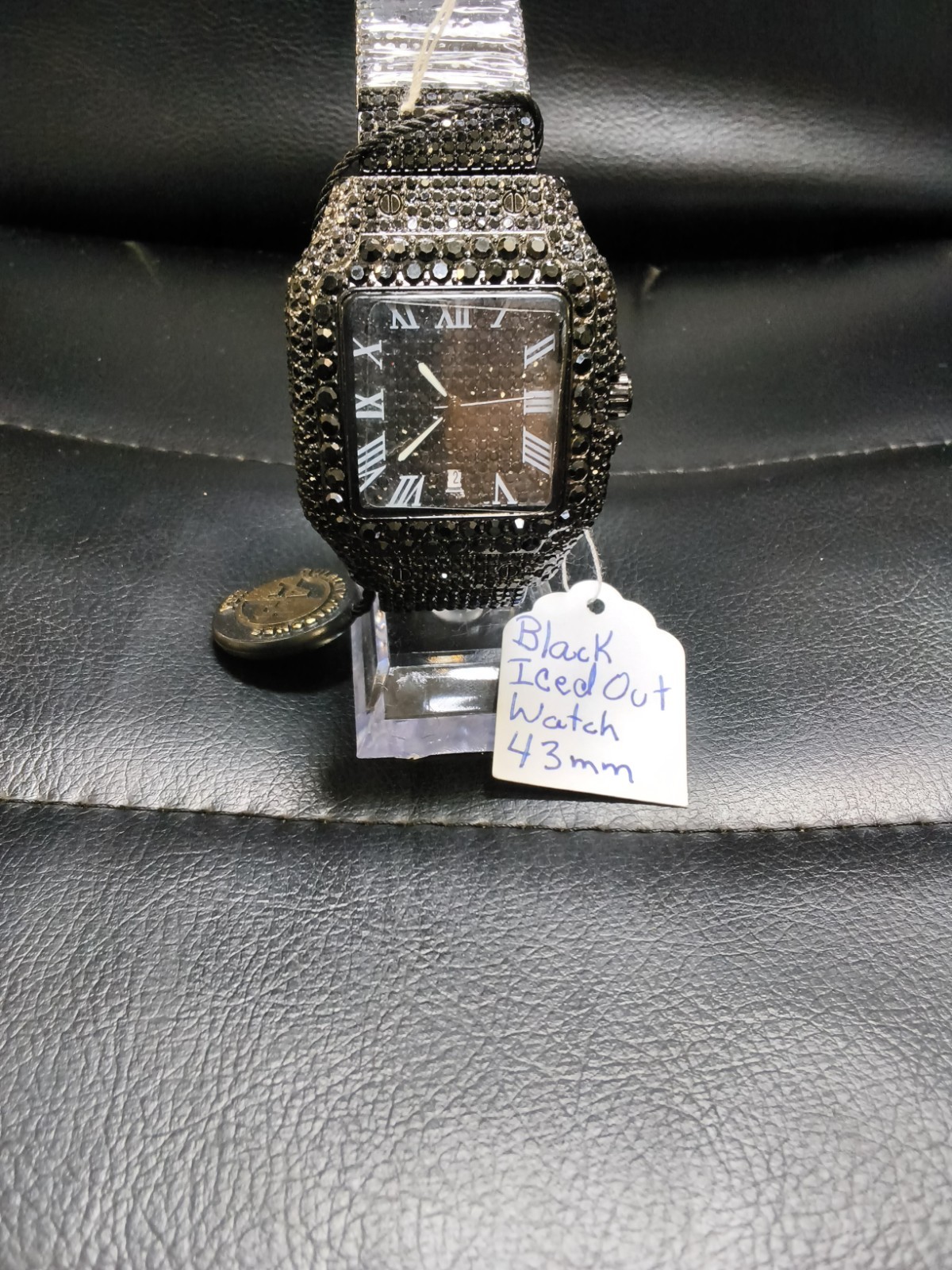 AJ Black Iced Out Quartz Watch 43mm Roman Numeral Date Crystal Men’s NewPrice: