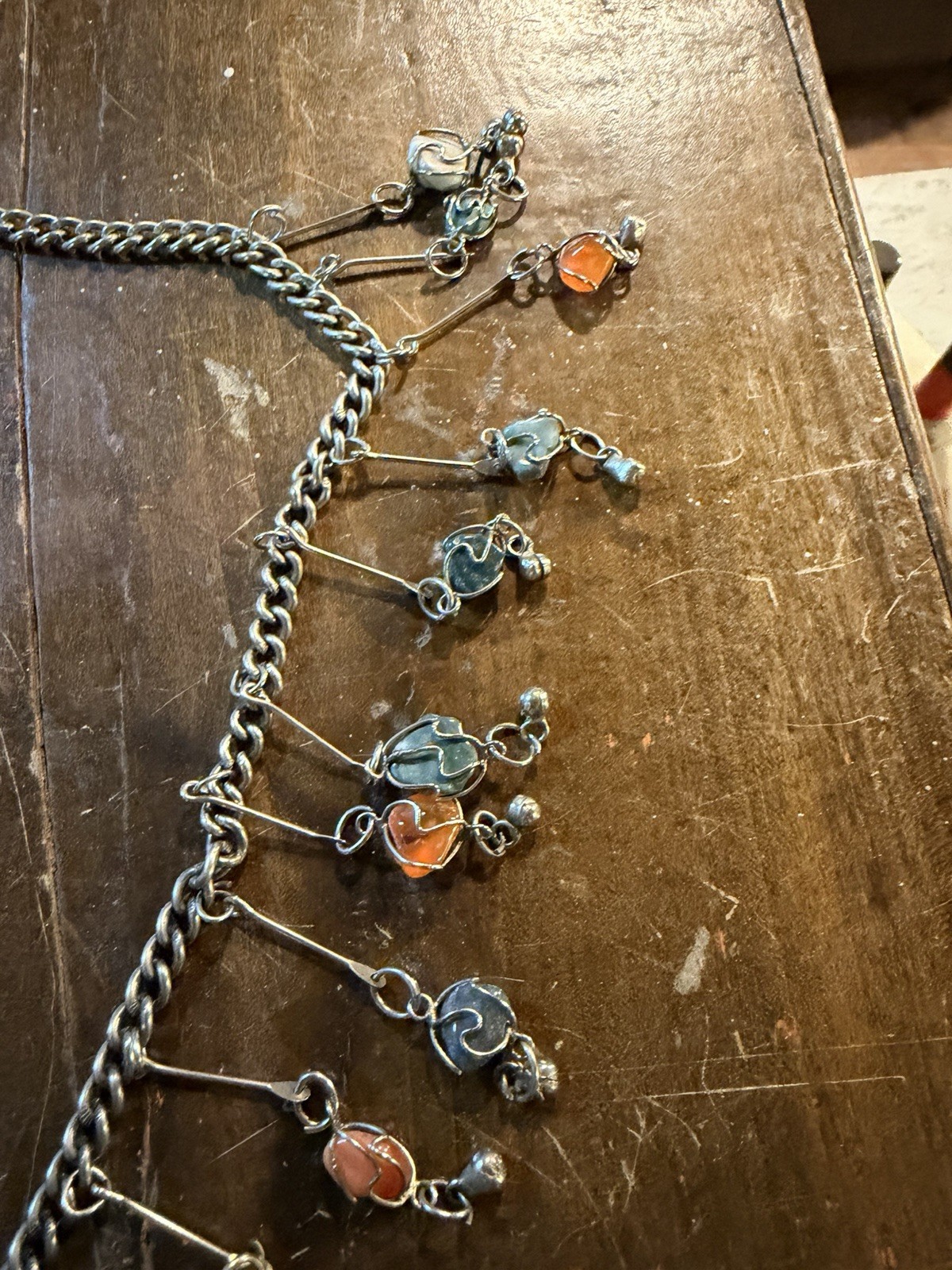 Artisan-Made Dangle Agate & Other Natural Gemstones Necklace One of a Kind 20”