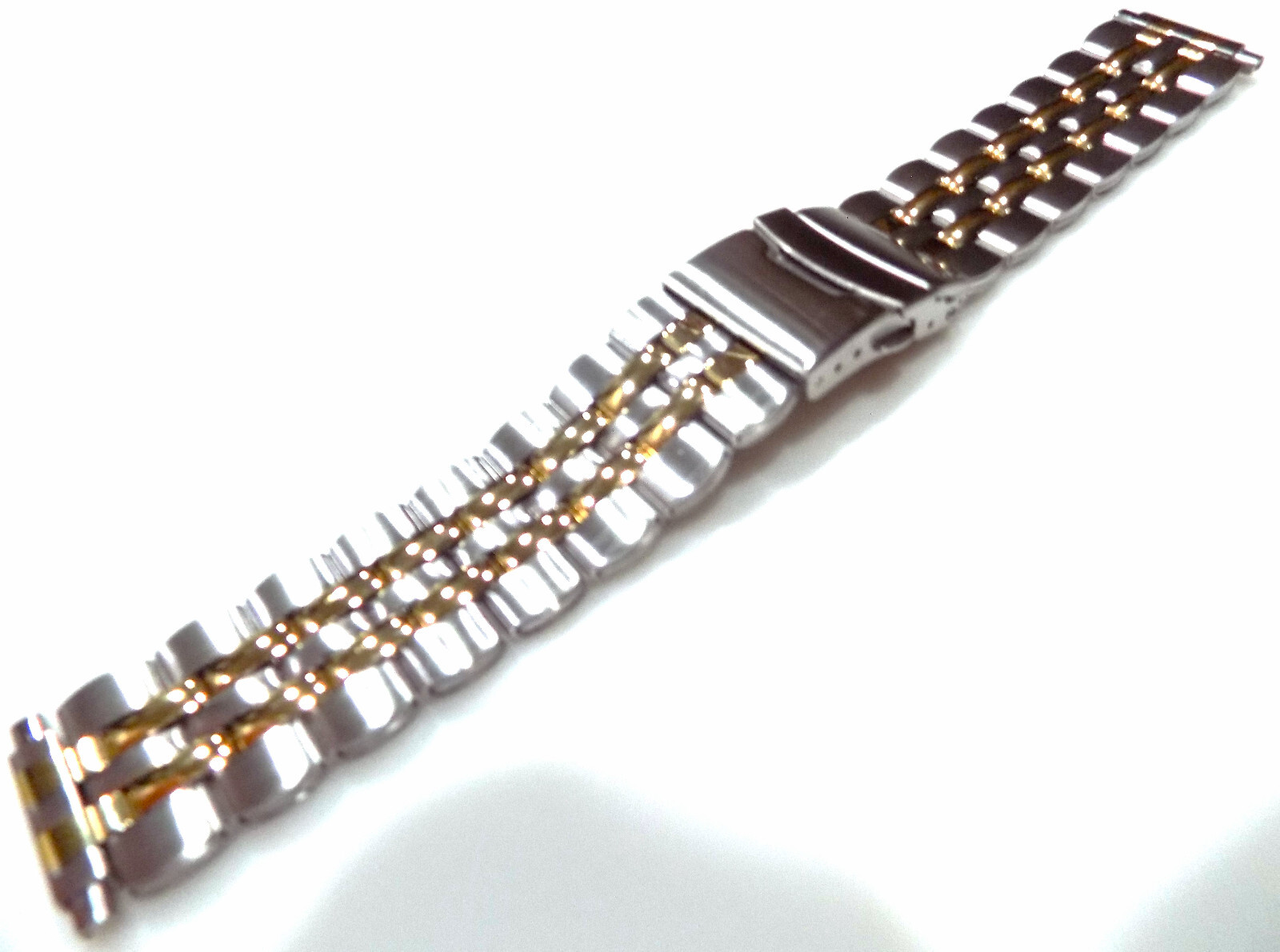 Mens 2 Tone Stainless Steel 16-22 mm Watch Band Security Trifold Buckle Clasp