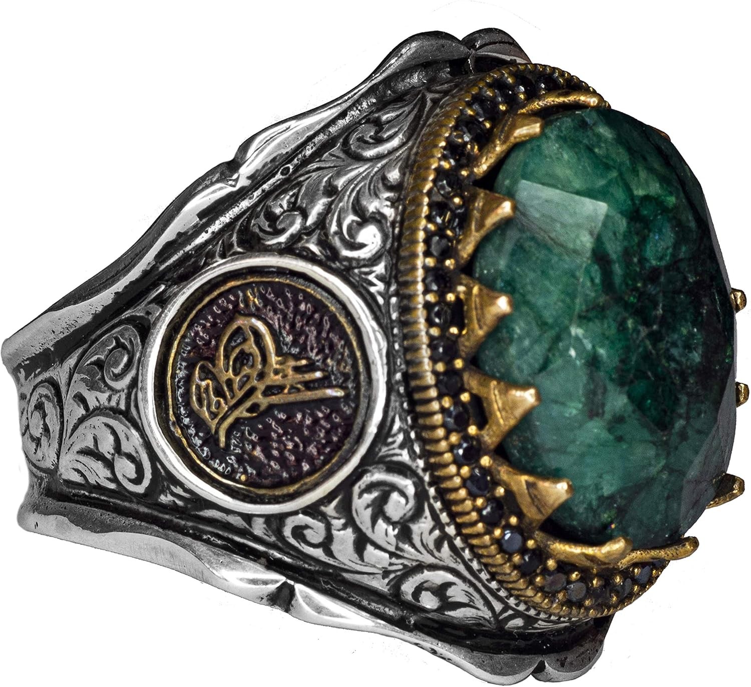 KAMBO 925 Sterling Silver Ottoman Emerald Men’s Ring Handmade Turkey KL16