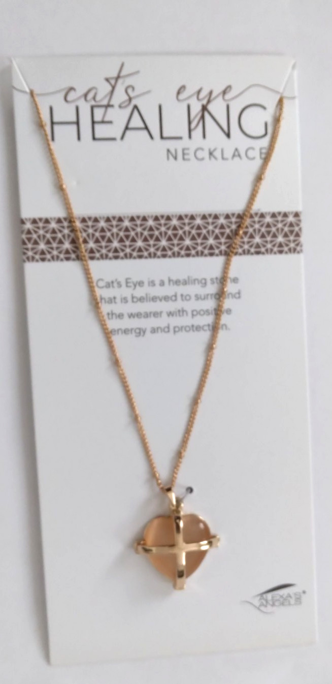 Alexa’s Angels Pink Cats Eye Healing Necklace 18K Gold Plated 30″