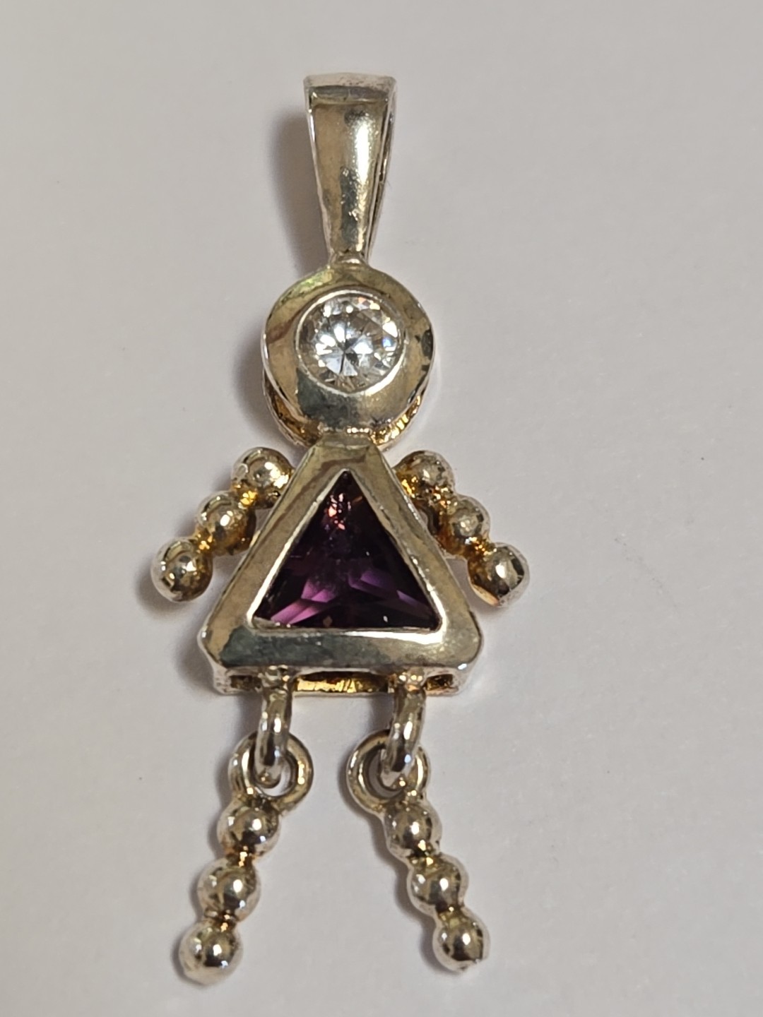 Sterling Silver ~ Little Girl Pendant ~ Amethyst February Birthstone ~ VINTAGE