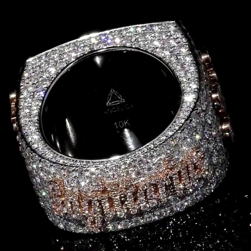 8TCW Lab Created Baguette Diamond Two Tone Gold Plated Men’s Custom Letter Ring