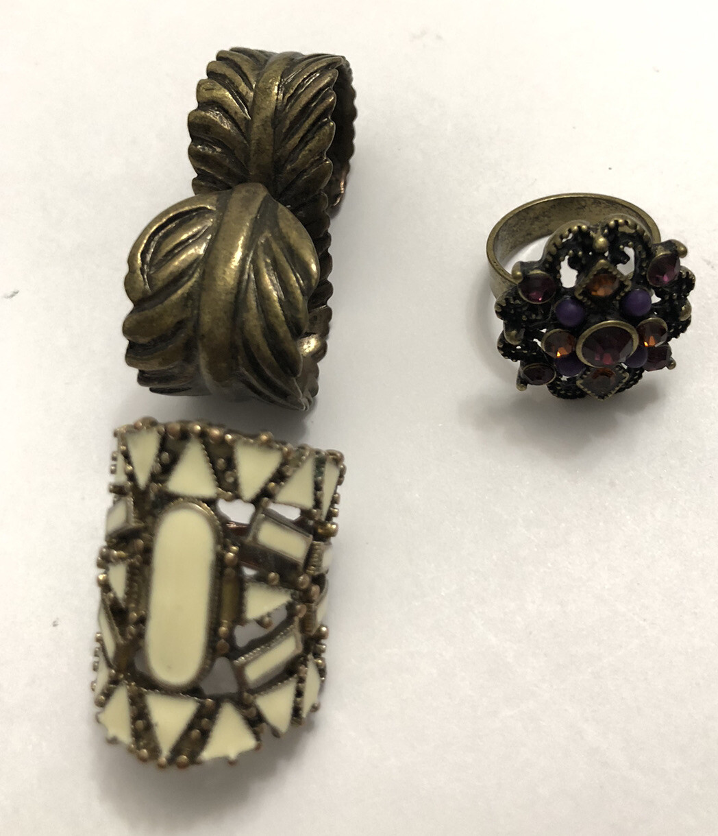 Wholesale Lot of Fashion Brass Enamel & Rhinestone Rings 3 Total Sizes Varies