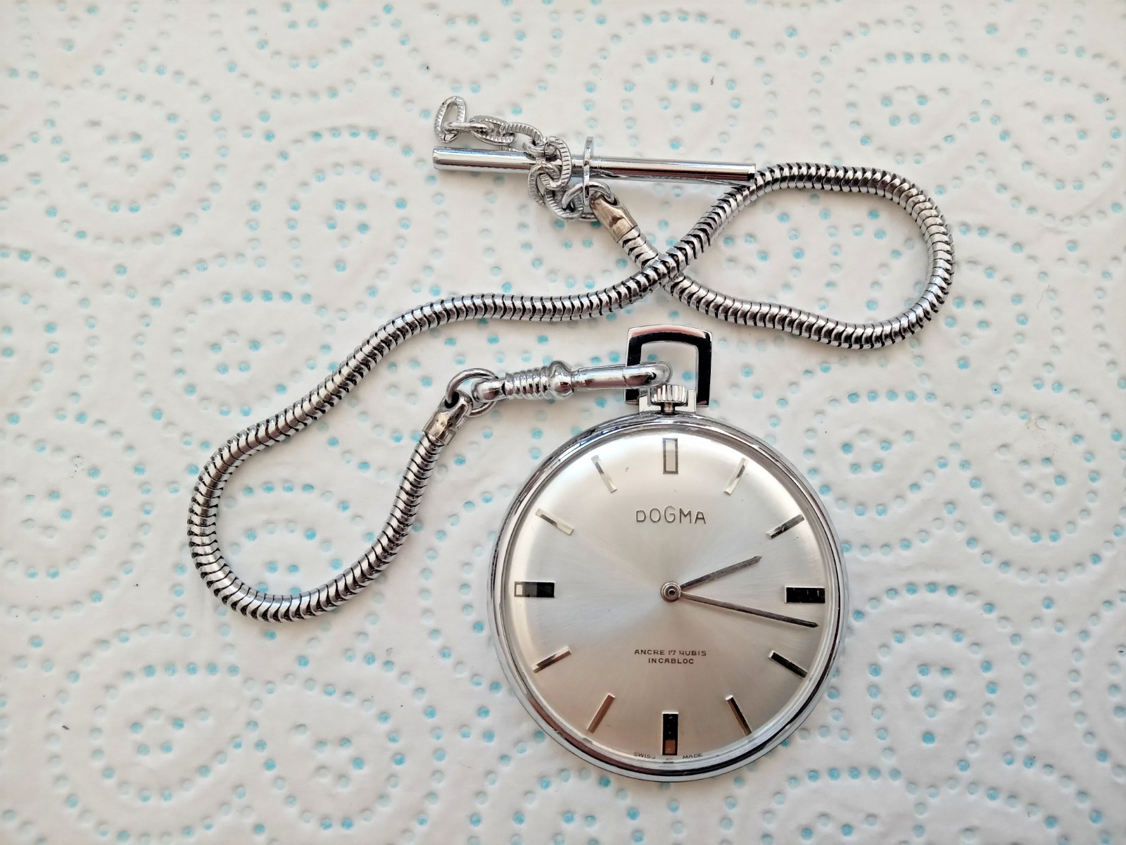 VINTAGE RARE CLASSIC SWISS 45 cm POCKET WATCH “DOGMA” ANCRE 17 jewel