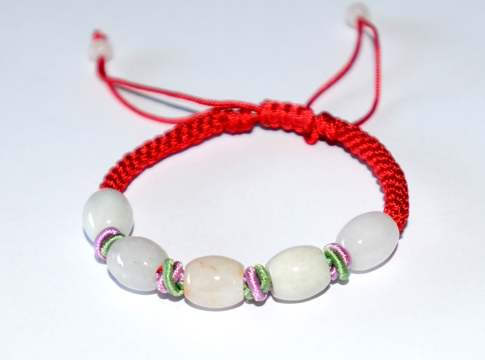 Macrame Friendship Adjustable Red Cord Feng Shui 5 Jade Beads Charm Bracelet