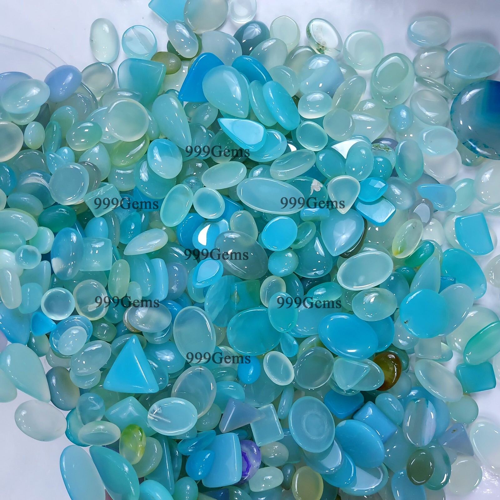 50 Pcs Bulk Natural AAA Sea Blue Onyx Mix Shape Cabochon Gemstone Lot 10-20 mm