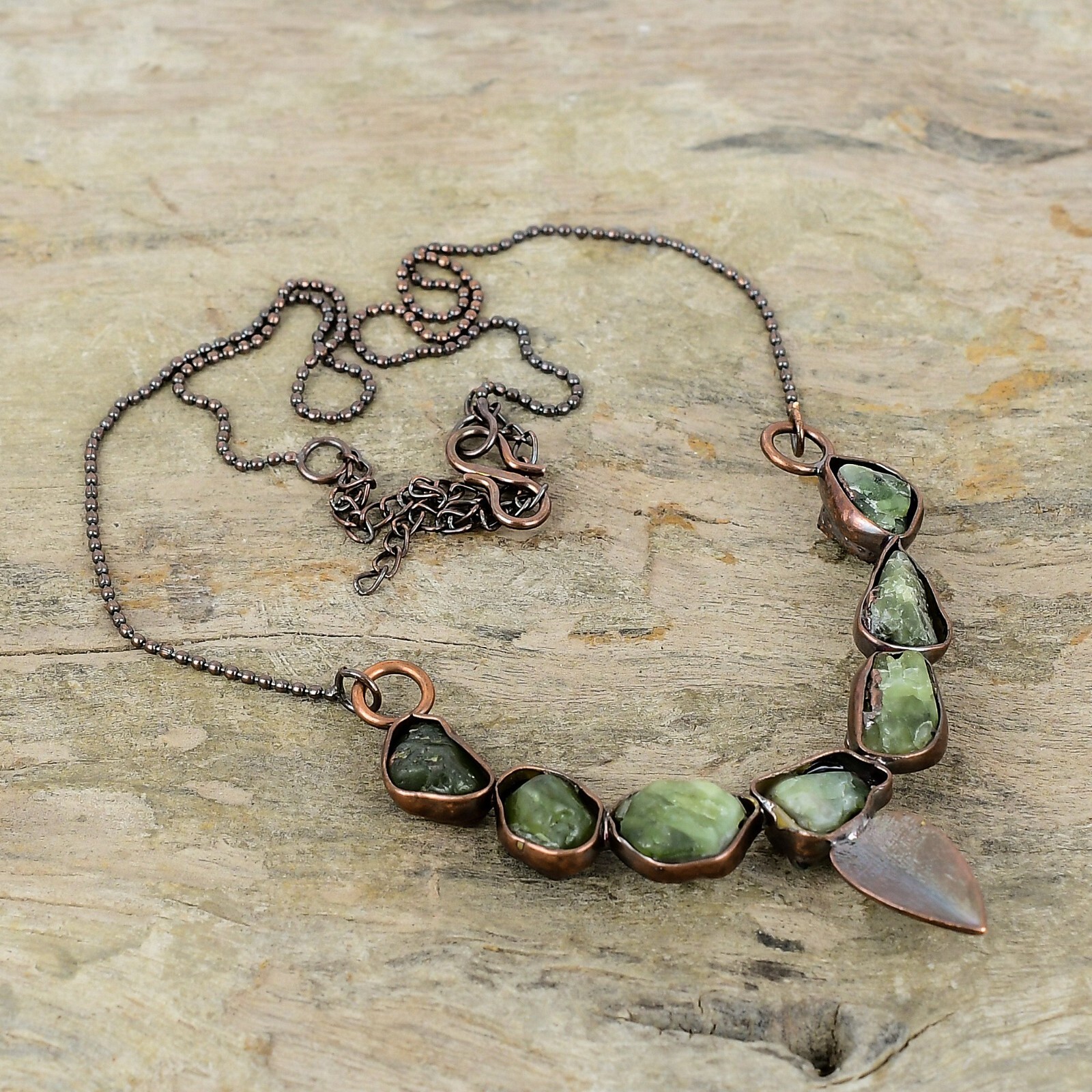 Green Tourmaline Rough Copper Love Gift Electroformed Adjustable Necklace 18.0″