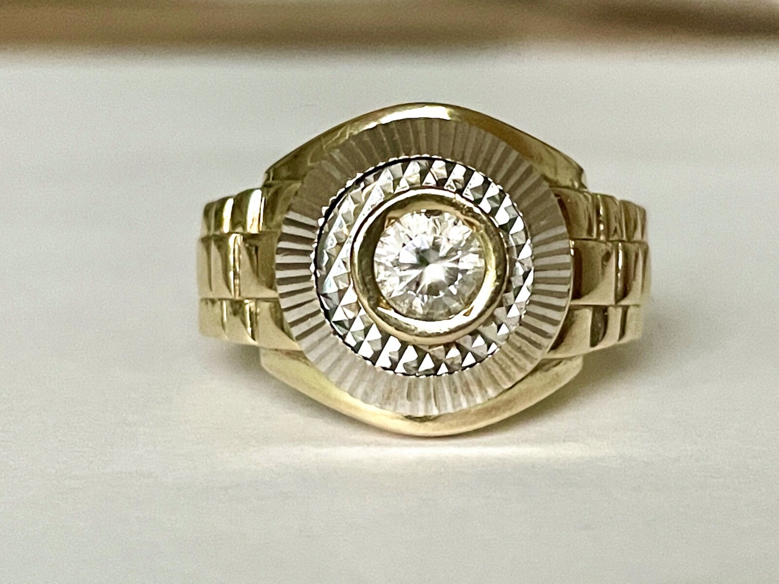 CROWN RING with ZIRCON 585 /14 CARAT GOLD BICOLOR VALUE 1770,-€
