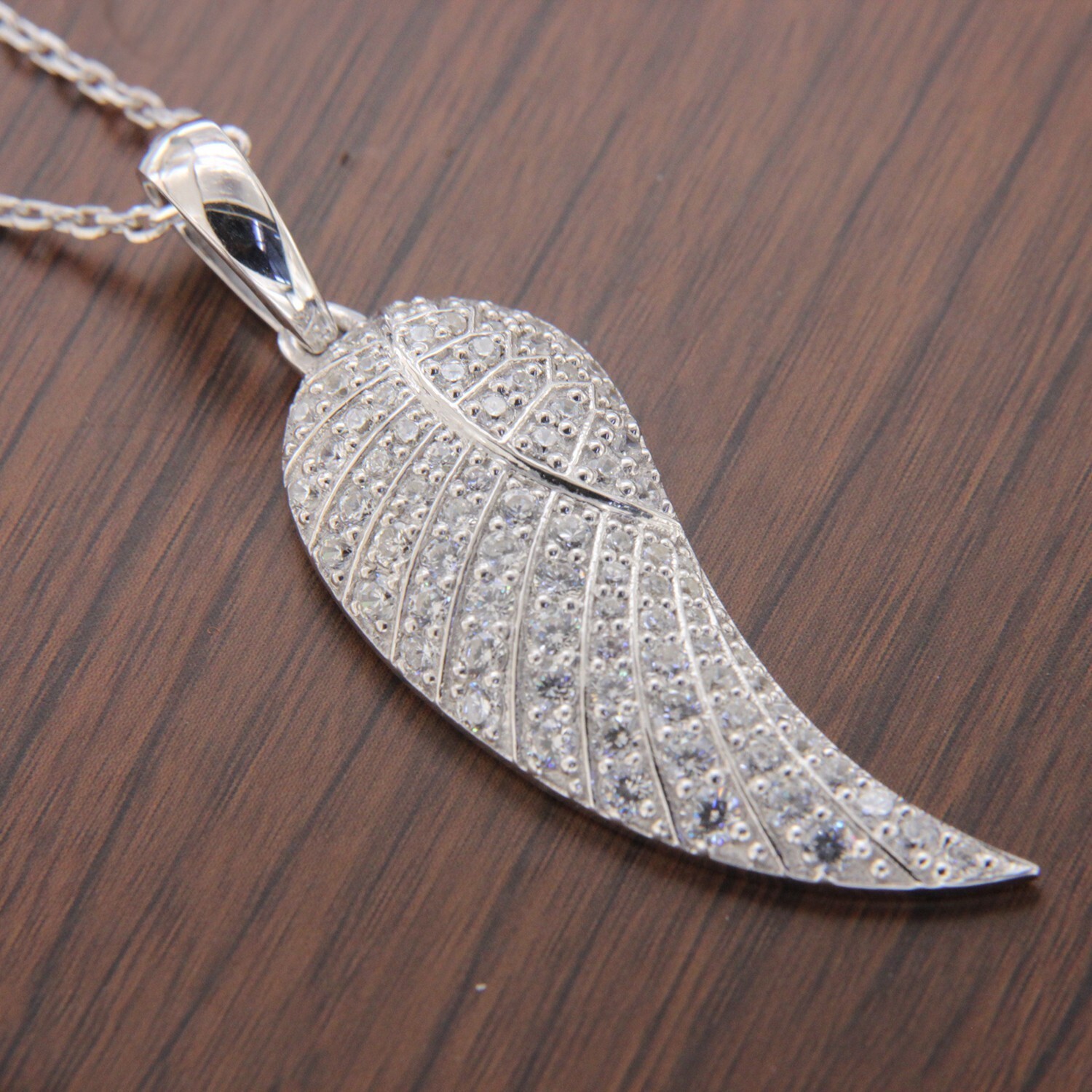 Round Cut Simulated Diamond Stunning Angel Wing Pendant 14K White Gold Plated