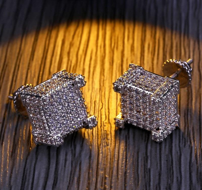 2Ct Round Cut Simulated Diamond Ice Hip Square Stud Earring White Gold Plated