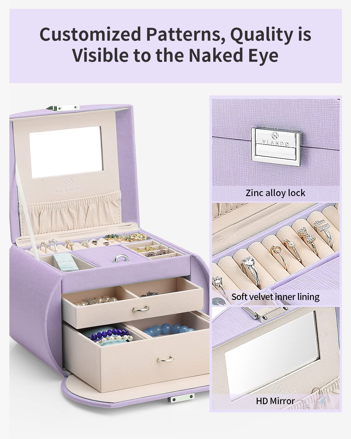 VLANDO Princess Style Jewelry Box for Girls Regular-Box, Purple