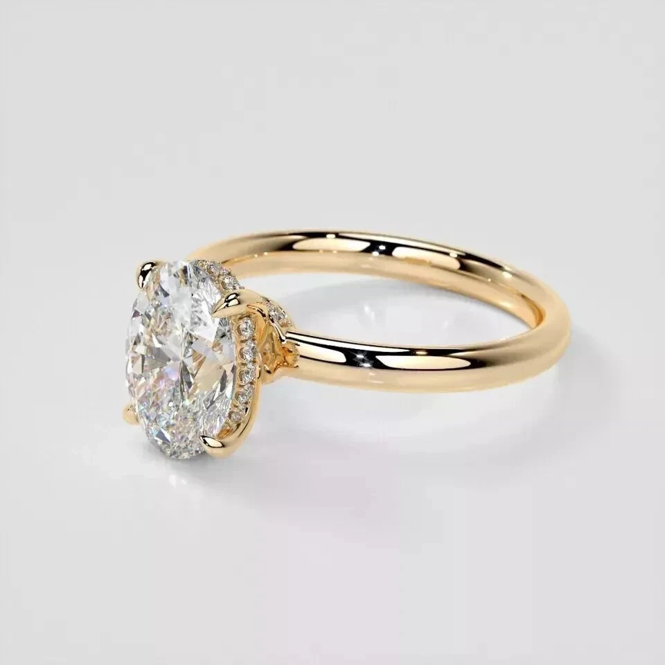 Halo Diamond Ring Oval 14k Yellow Gold IGI Certified 2.15 Ct Lab Grown VVS E F